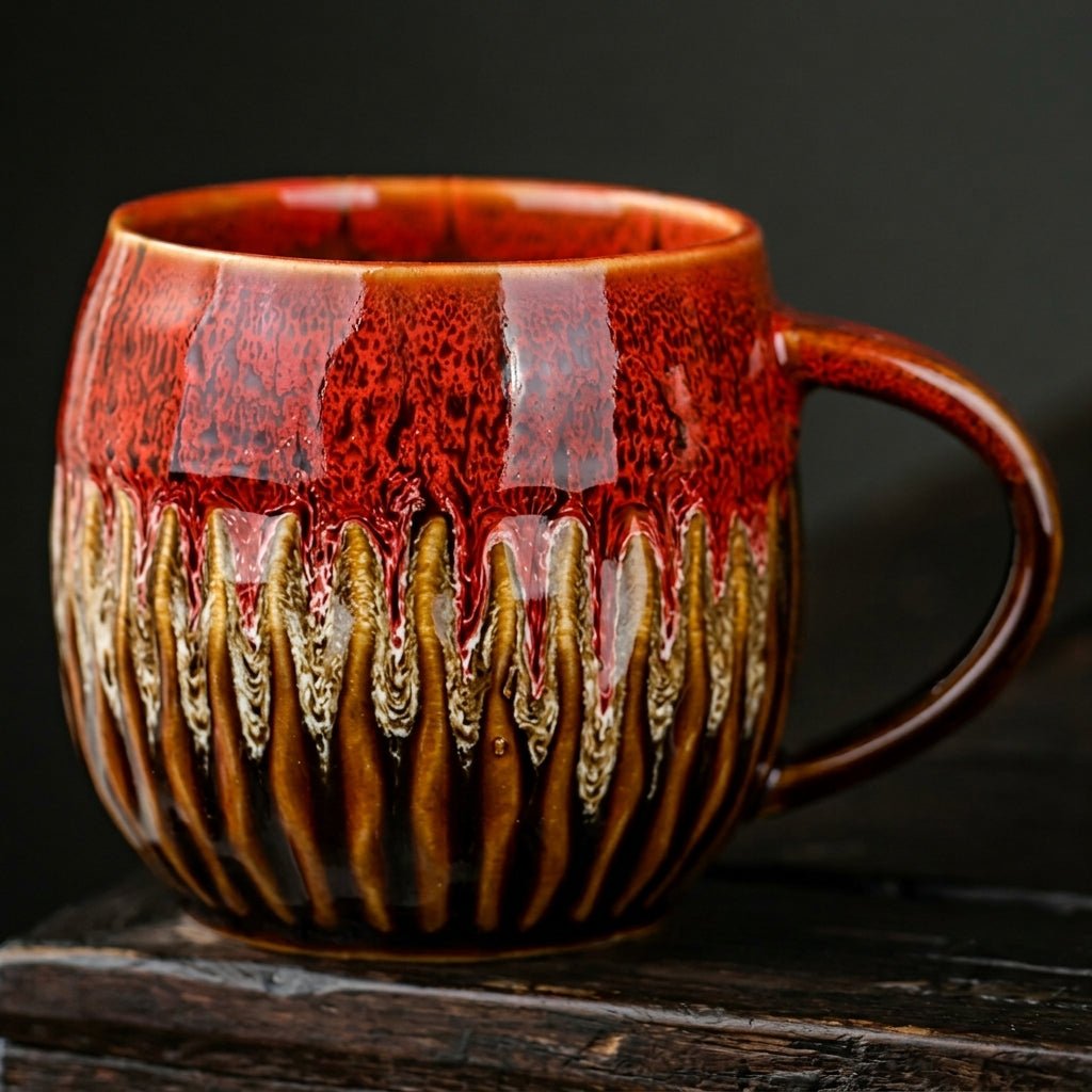 2pcs Vintage Ceramic Coffee Mug with Reactive Drip Glaze - Mugs - Red - Seravelle Home