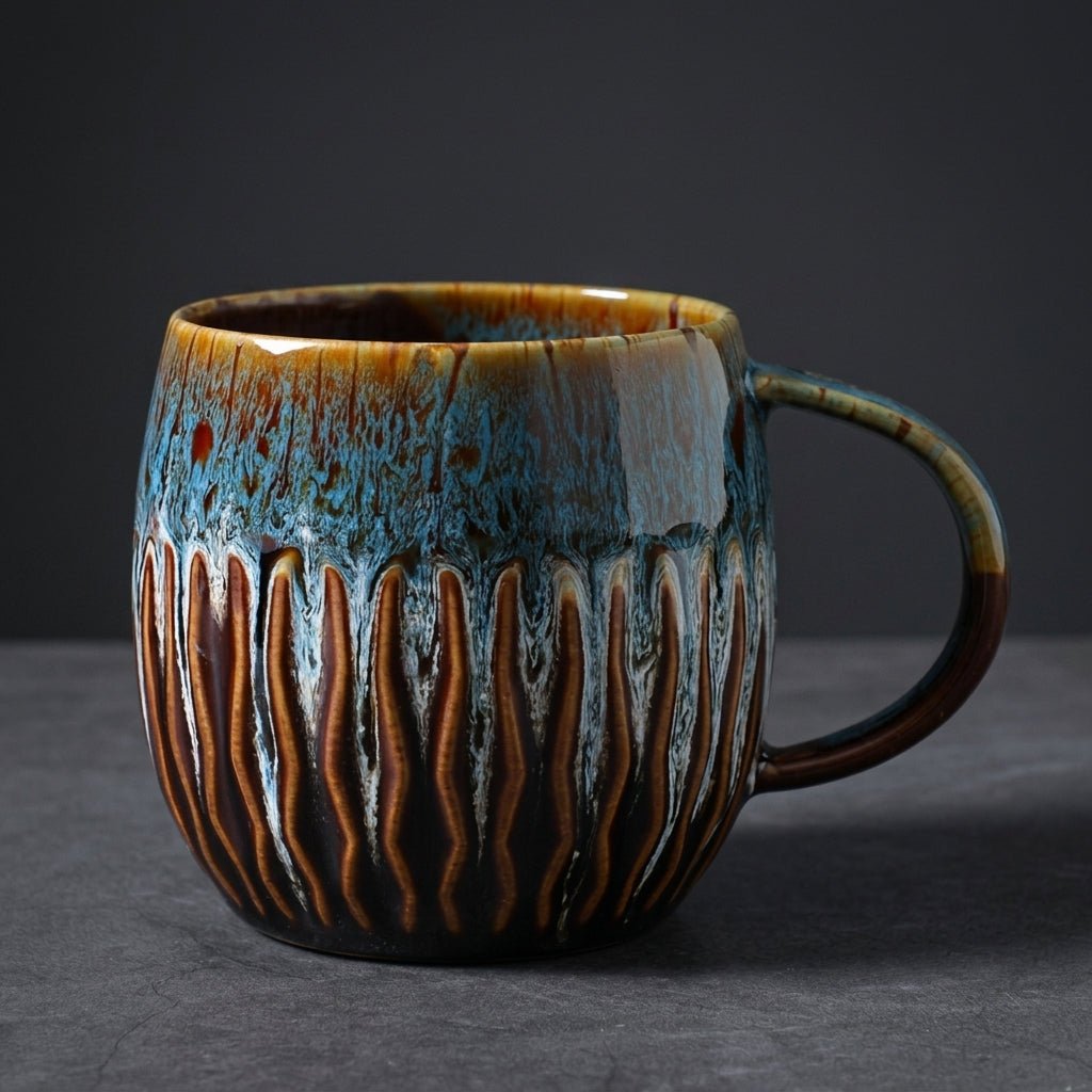 2pcs Vintage Ceramic Coffee Mug with Reactive Drip Glaze - Mugs - Blue - Seravelle Home
