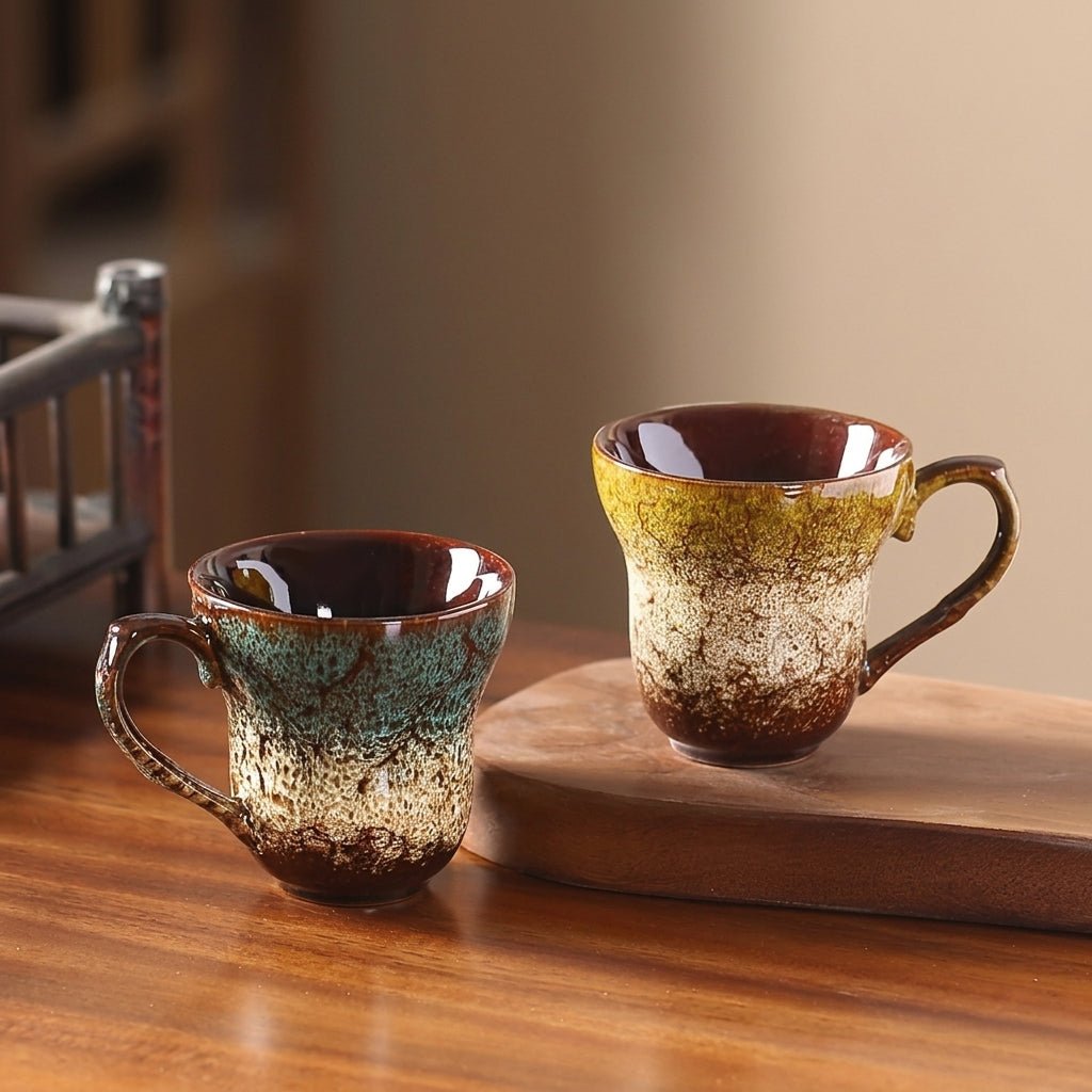 2pcs Vintage Coffee Cup Ceramic with Reactive Glaze Finish - Mugs - Blue - Seravelle Home