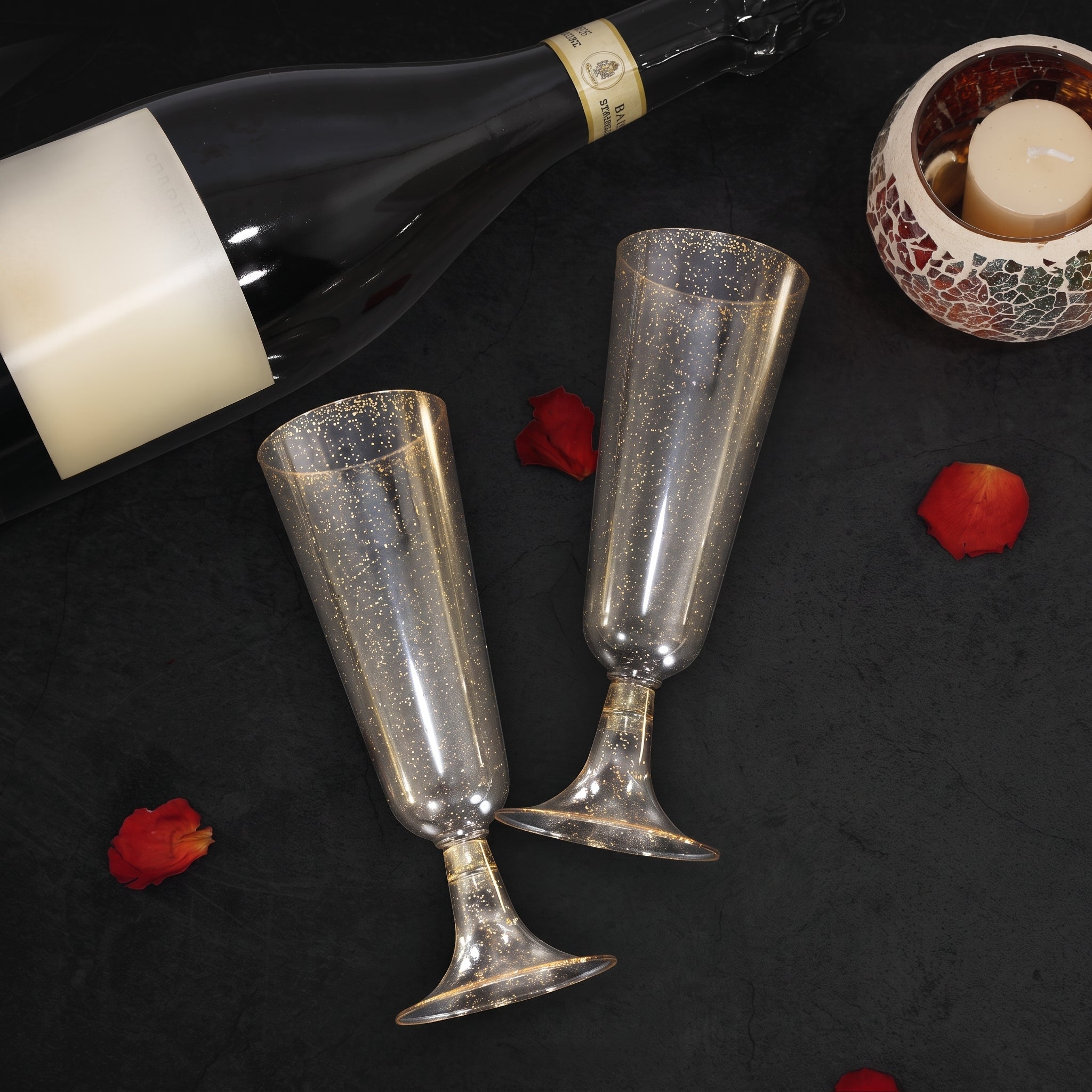 3pcs Champagne Flute with Gold Glitter Effect - Champagne Flutes - Seravelle Home