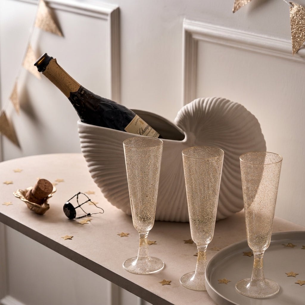 3pcs Champagne Flute with Gold Glitter Effect - Champagne Flutes - Seravelle Home