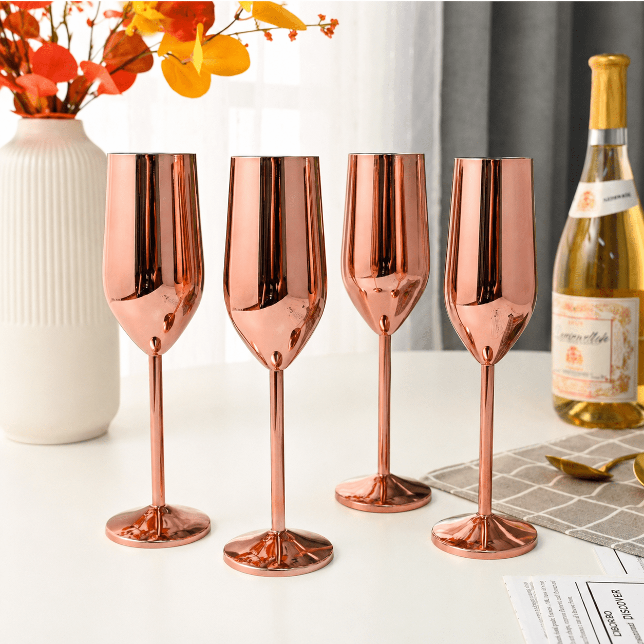 4pcs Set Stainless Steel Champagne Flute - Champagne Flutes - Rose gold - Seravelle Home