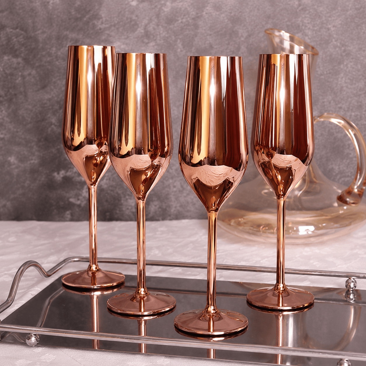 4pcs Set Stainless Steel Champagne Flute - Champagne Flutes - Rose gold - Seravelle Home