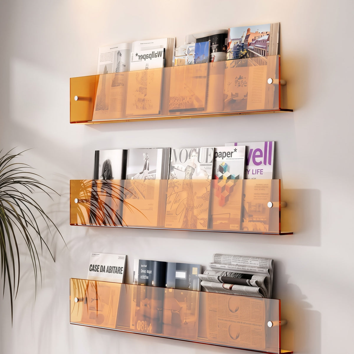 Acrylic Wall Mounted Magazine Rack Floating Display Shelf
