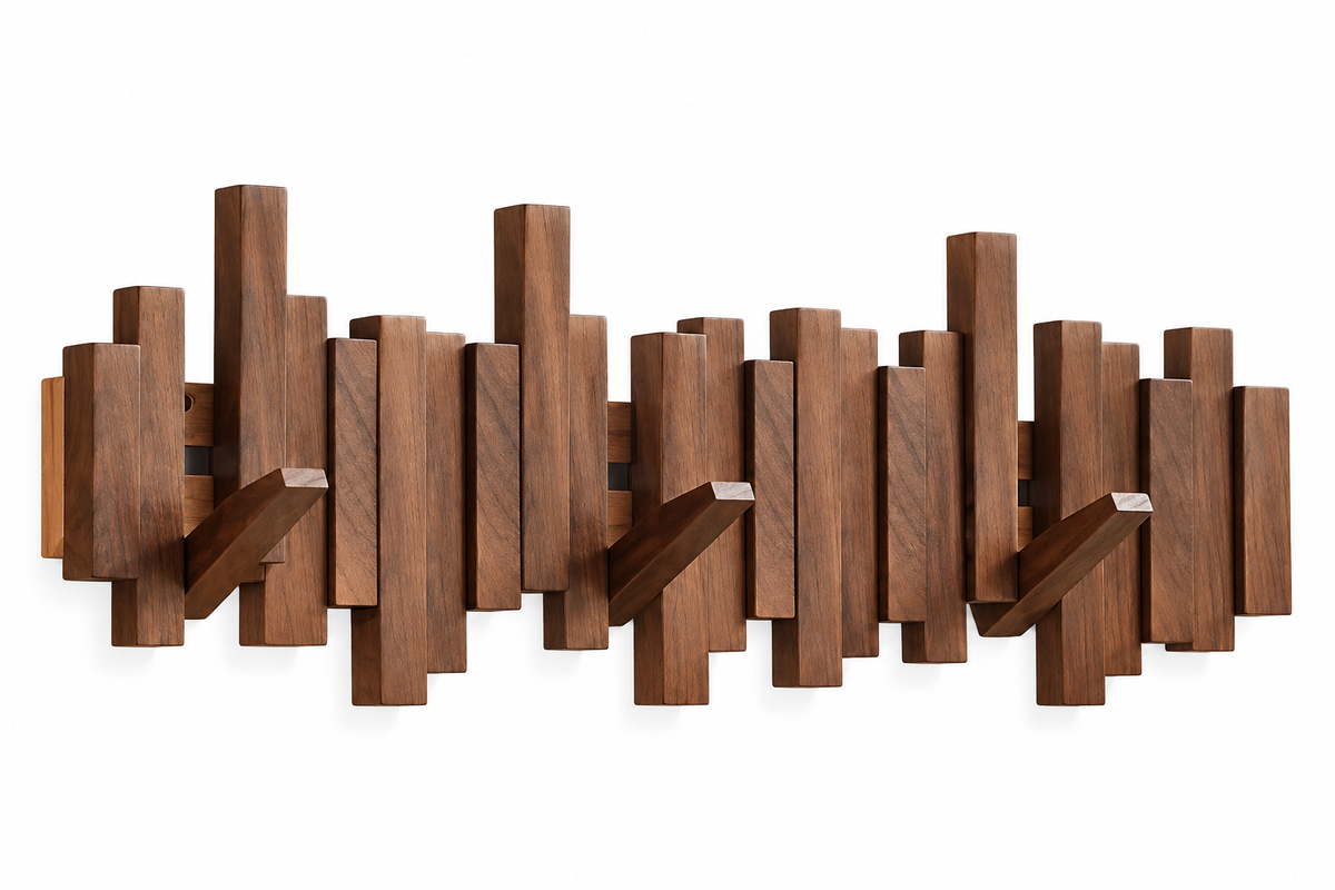 Wooden Wall Mounted Coat Rack with Folding Hooks
