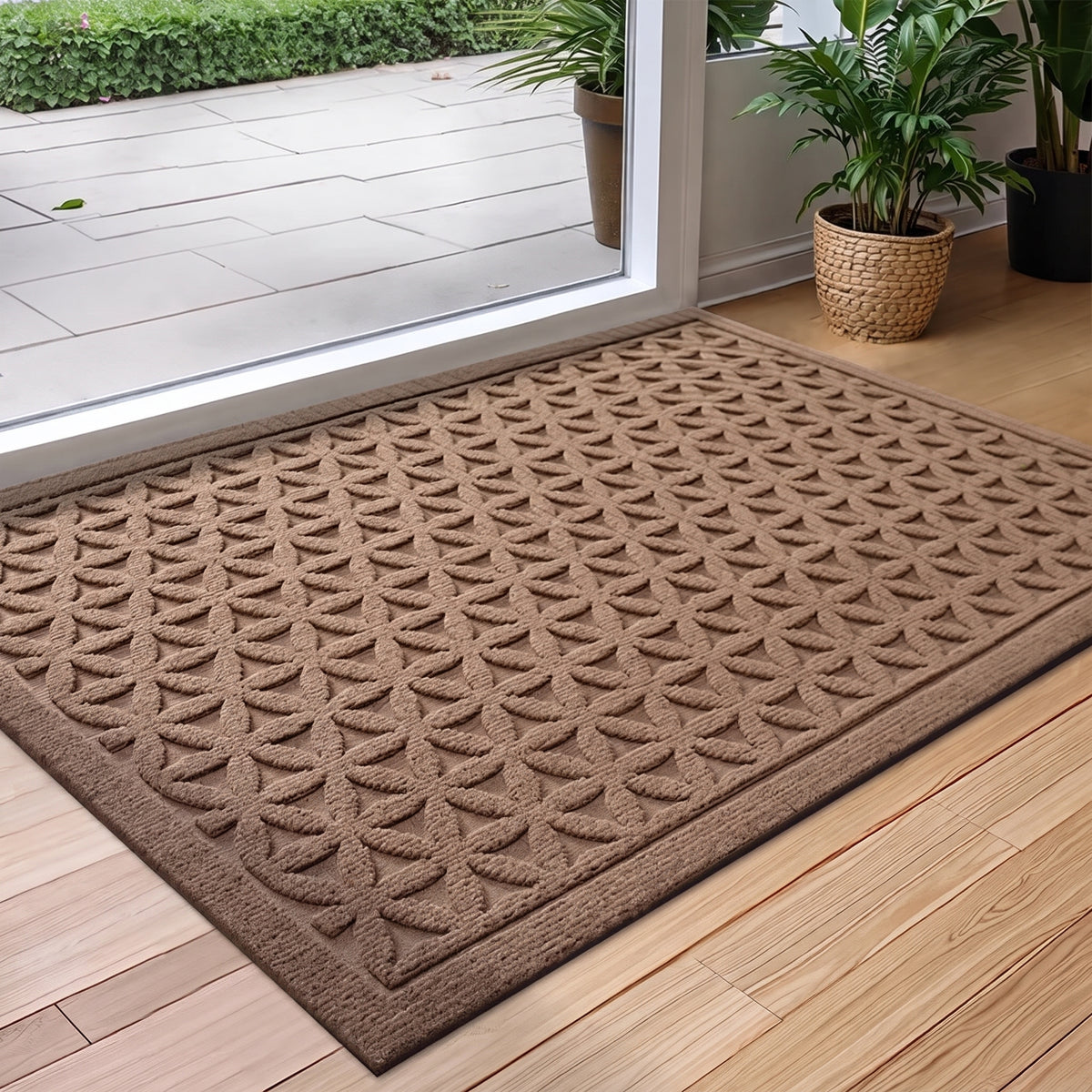 Ribbed Doormat with Arc Pattern for Entryway and Patio