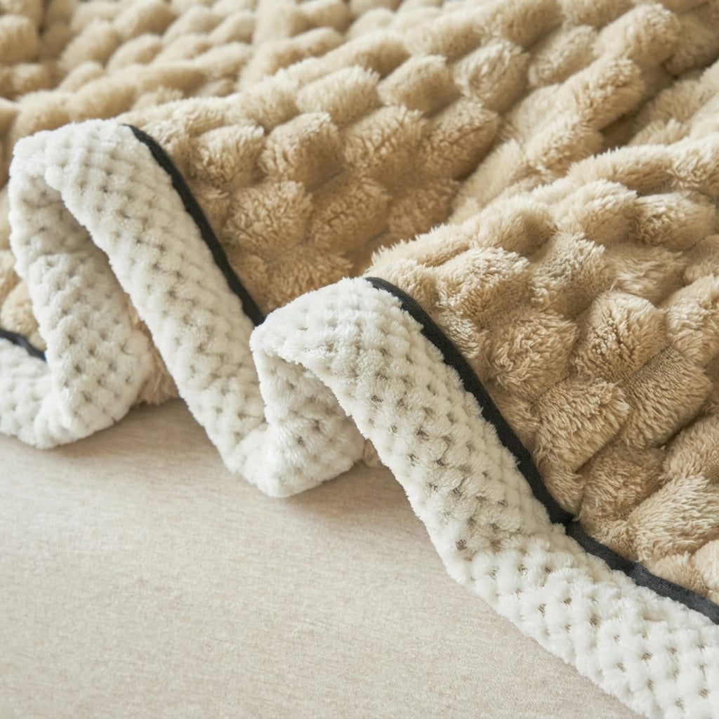 Soft Throw Blanket with Waffle Texture and Contrast Border