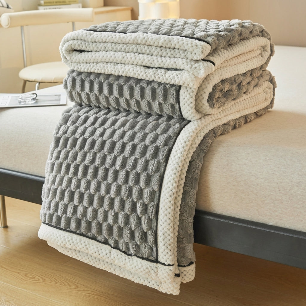Soft Throw Blanket with Waffle Texture and Contrast Border