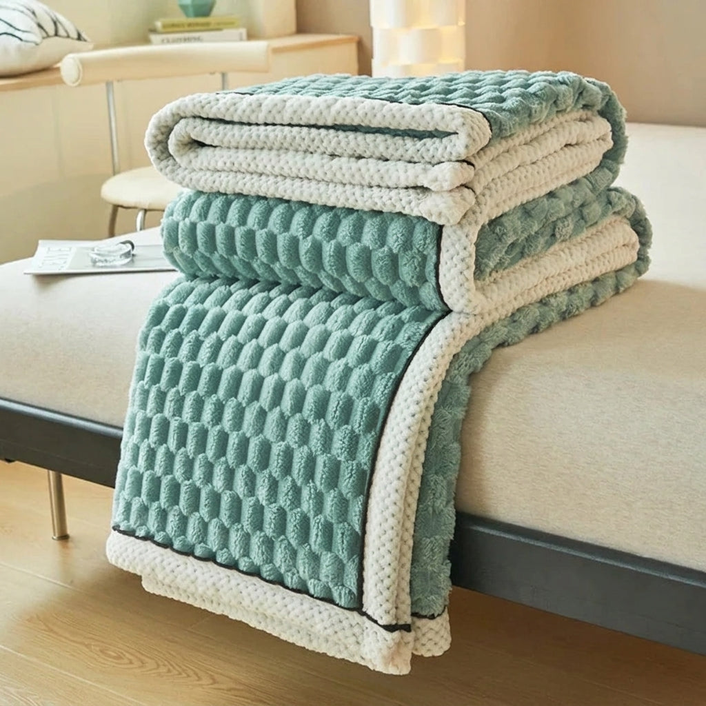 Soft Throw Blanket with Waffle Texture and Contrast Border