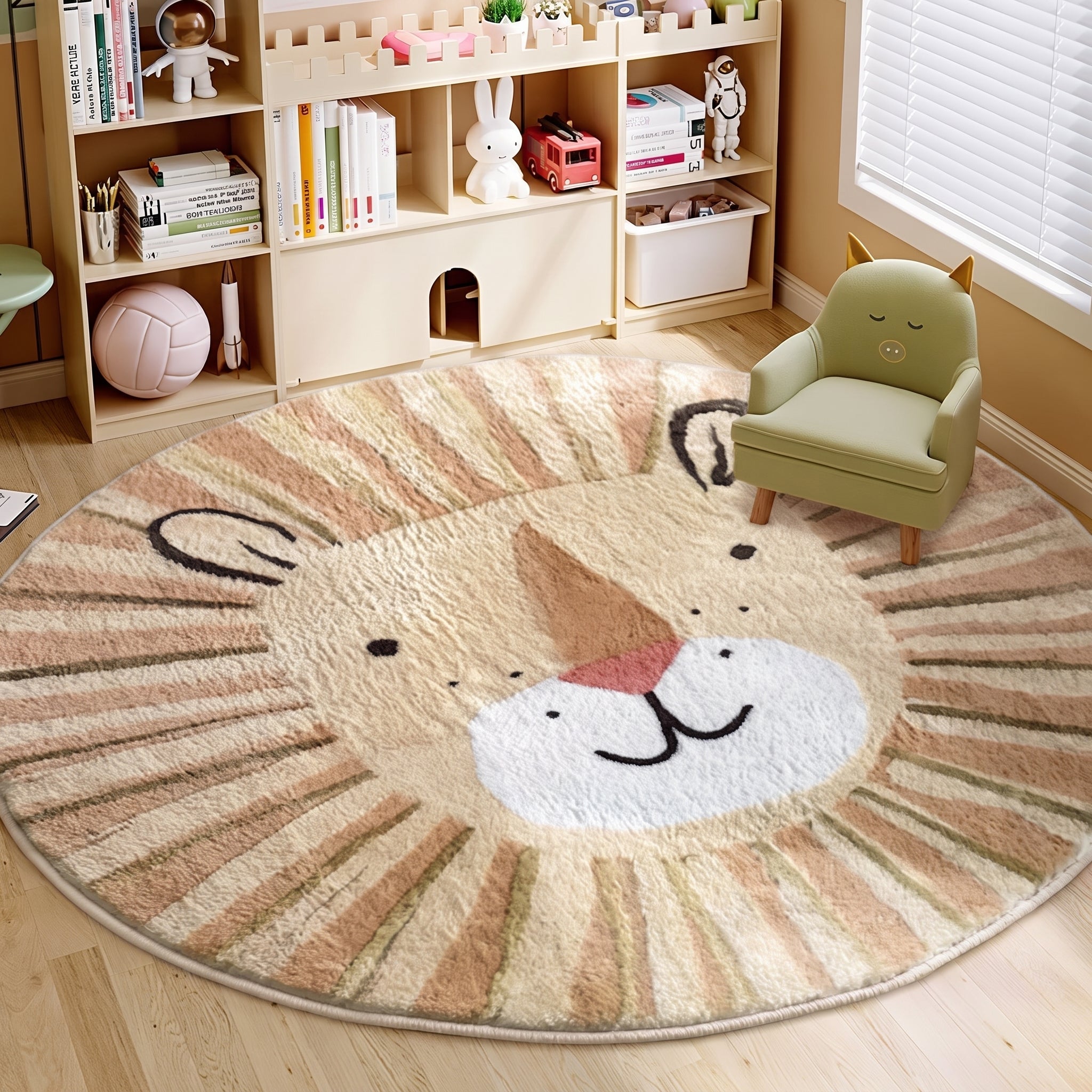 Soft Plush Non-Slip Safari Animal Round Kids Carpet