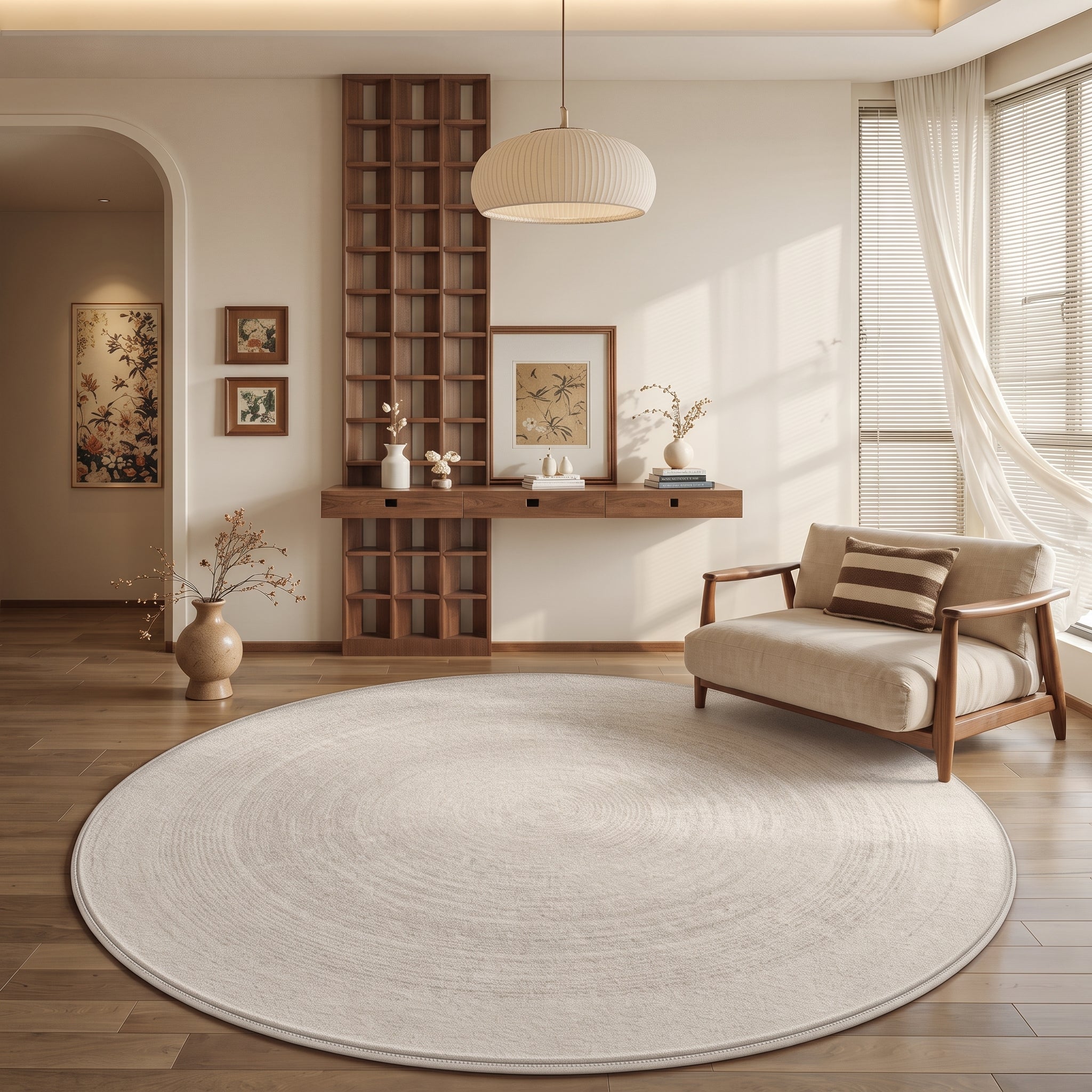 Round Area Rug with Concentric Circle Pattern