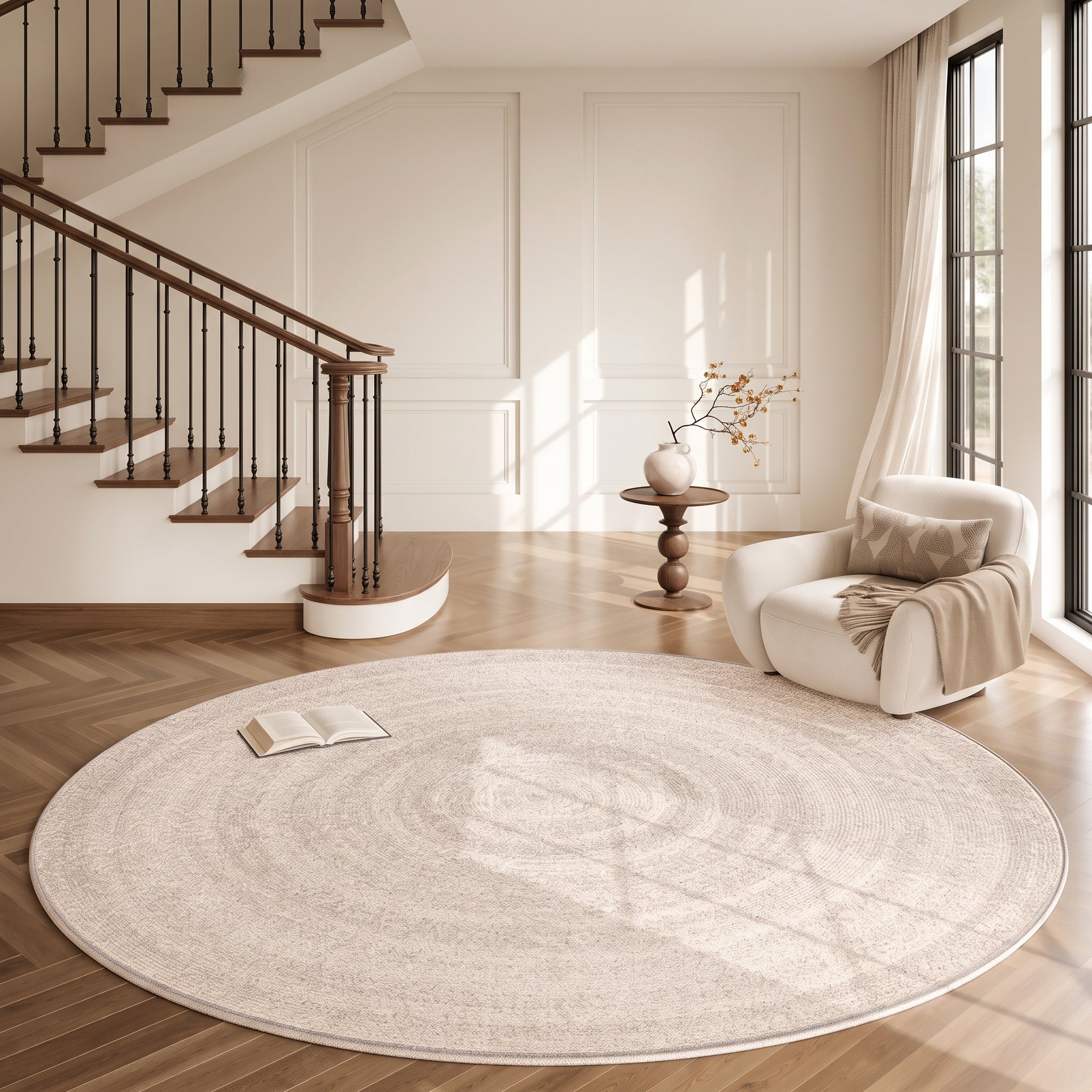Round Area Rug with Concentric Circle Pattern