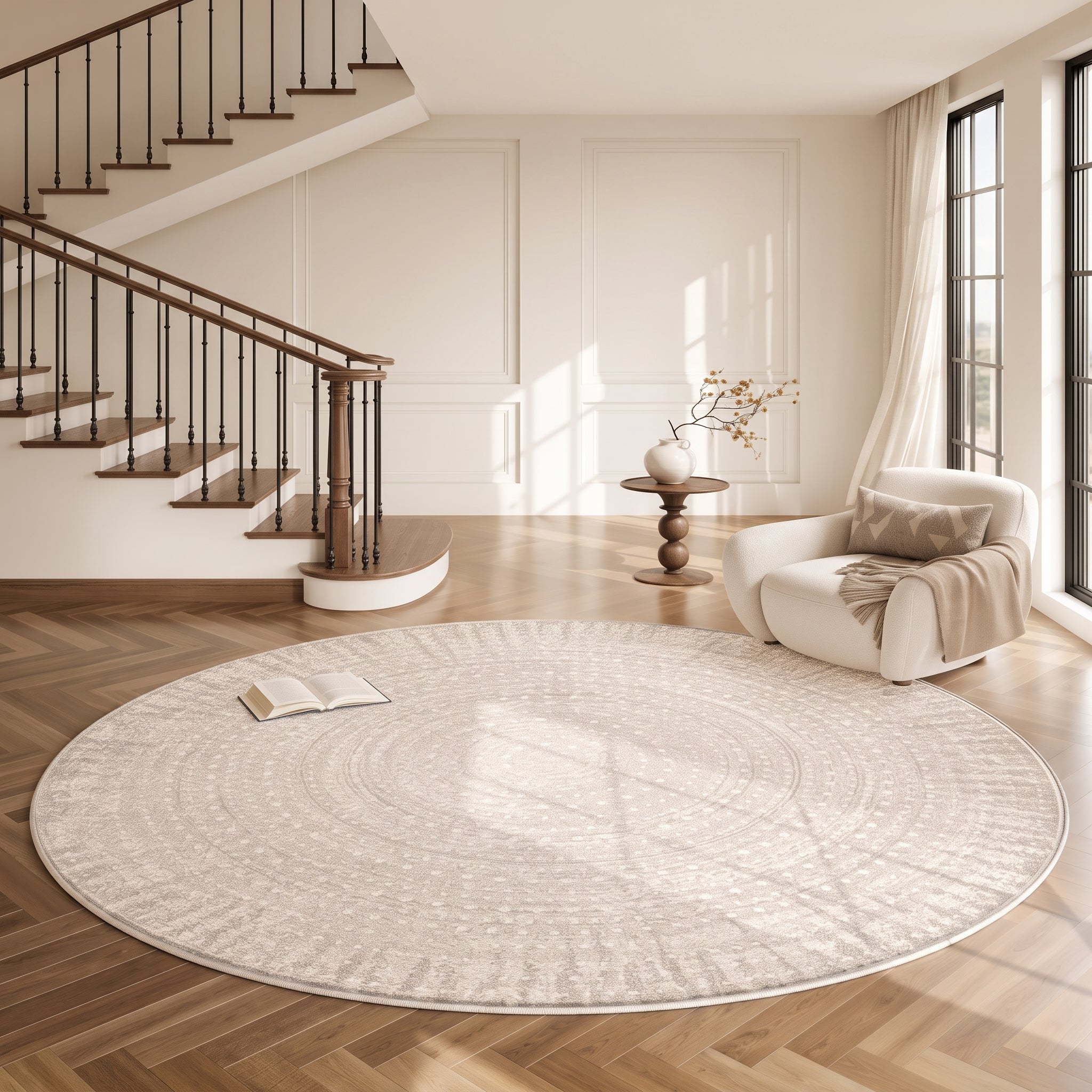 Round Area Rug with Concentric Circle Pattern