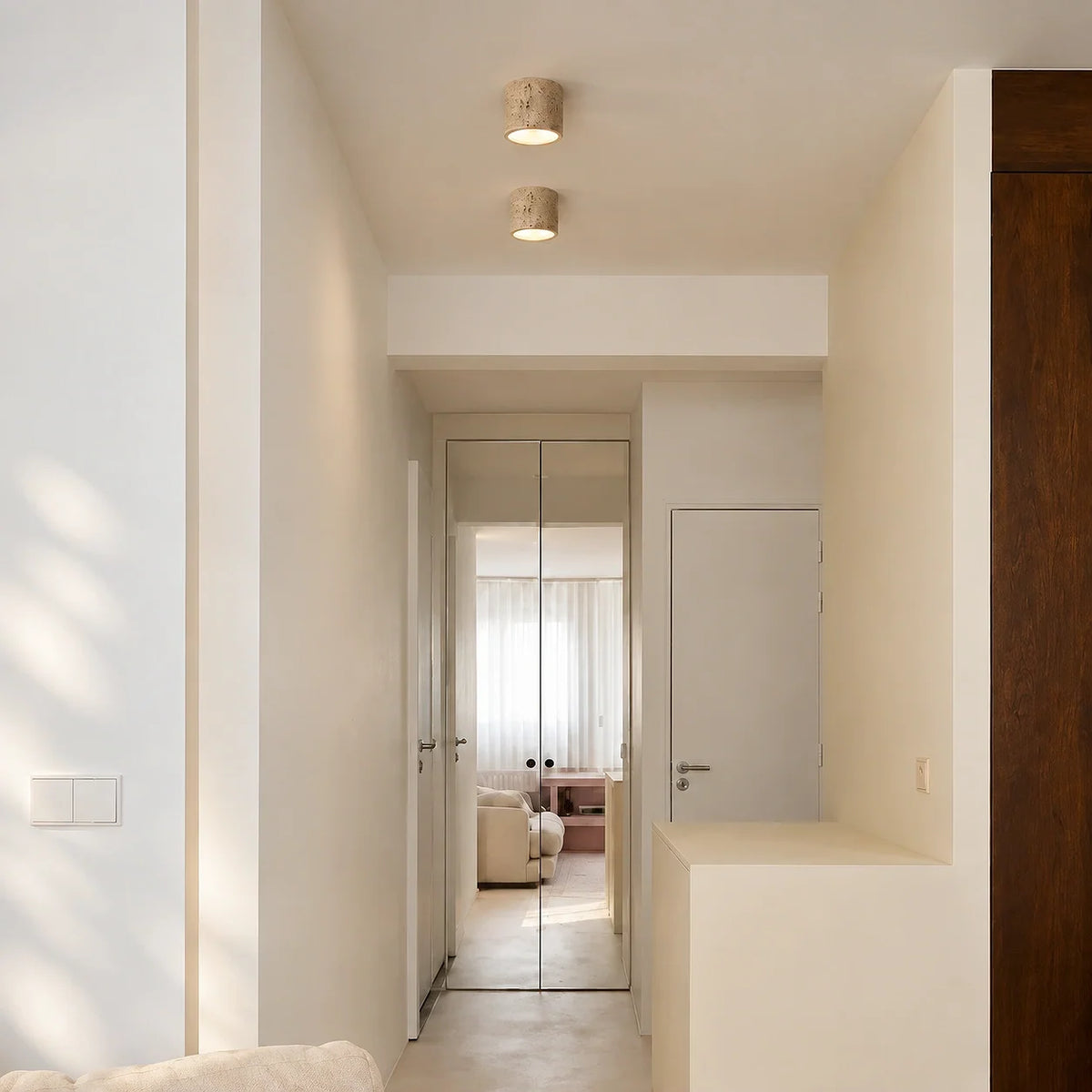 Travertine Cylindrical Ceiling Lamp Flush Mount Fitting