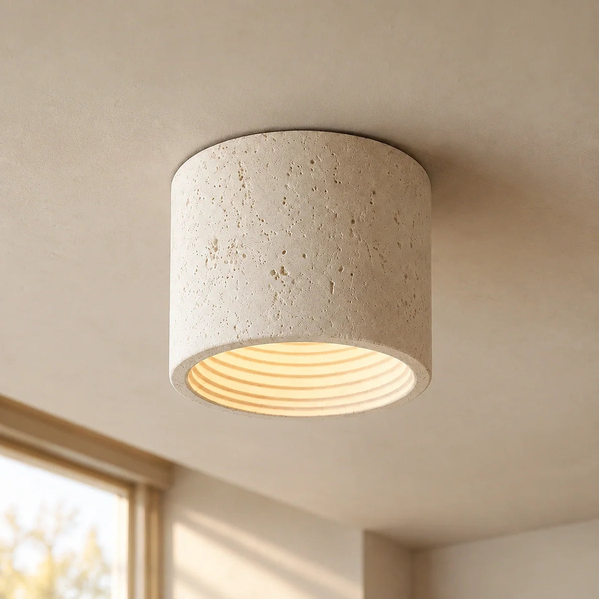 Travertine Cylindrical Ceiling Lamp Flush Mount Fitting