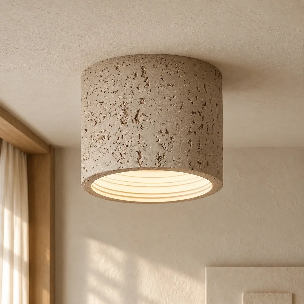 Travertine Cylindrical Ceiling Lamp Flush Mount Fitting