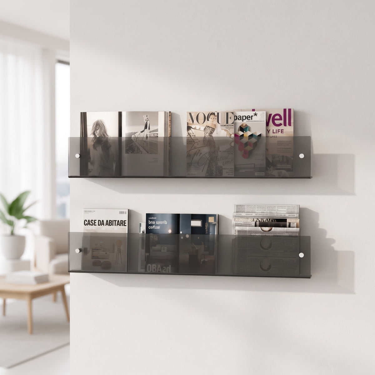 Acrylic Wall Mounted Magazine Rack Floating Display Shelf