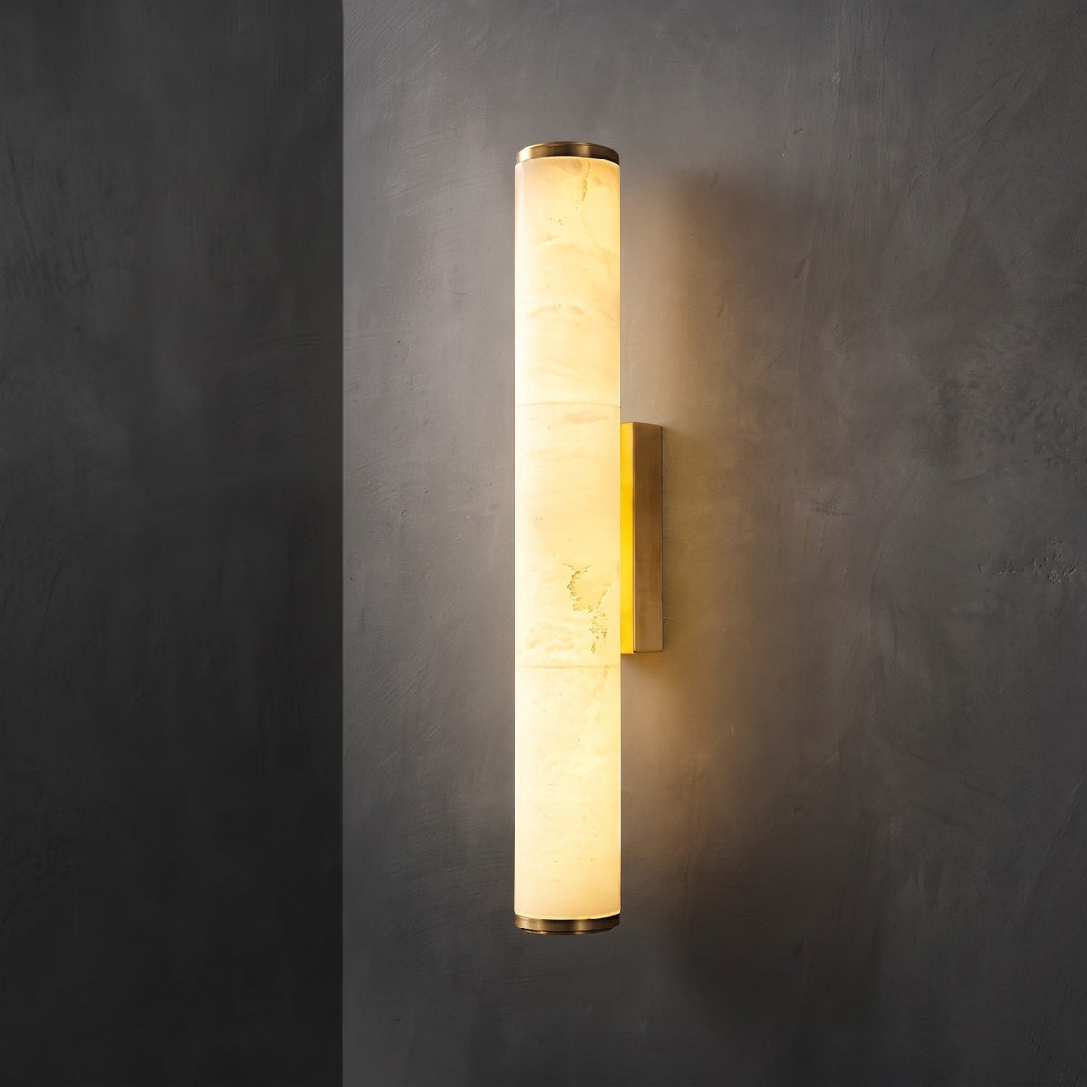 Alabaster Column Wall Sconce with Cylindrical Shade - Wall Light Fixtures - Black - Seravelle Home