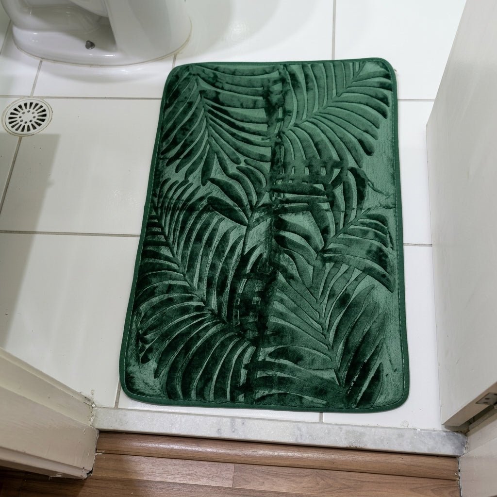 Bathroom Washable Rug with Leaf Pattern Design - Washable Rug - Green - Seravelle Home