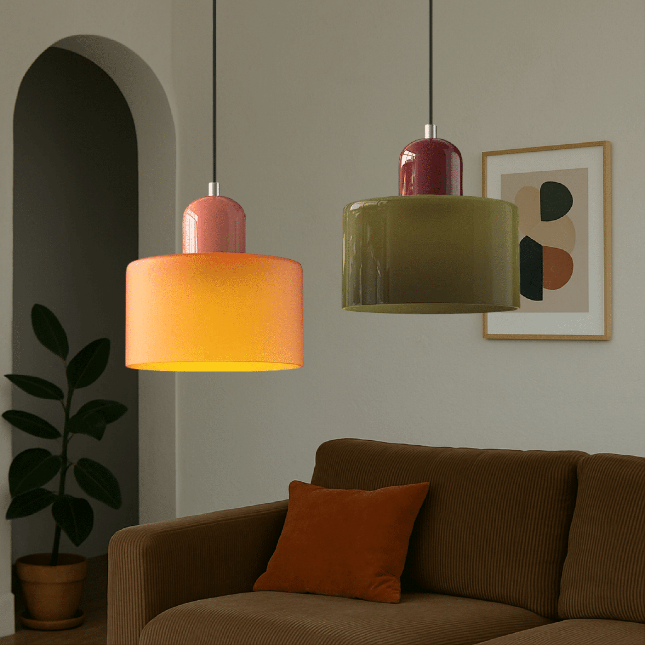 Bauhaus Coloured Glass Pendant Light Modern Design - Pendant Light - Orange - Seravelle Home