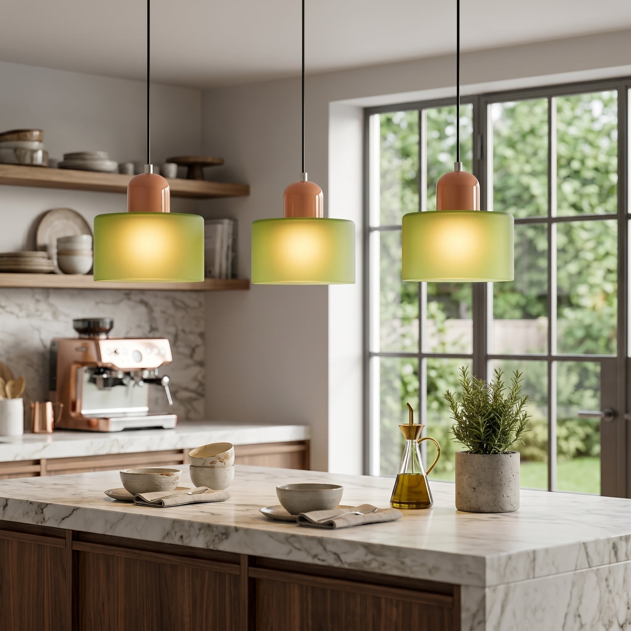 Bauhaus Pendant Light with Modern Cylindrical Shade Design - Pendant Light - Matt Green - Seravelle Home