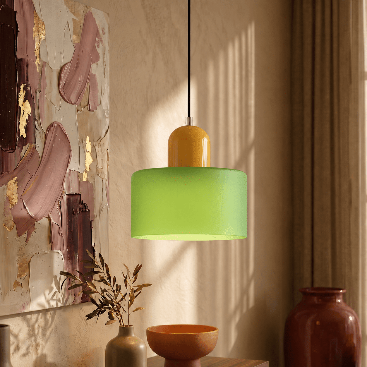 Bauhaus Pendant Light with Modern Cylindrical Shade Design - Pendant Light - Matt Green - Seravelle Home