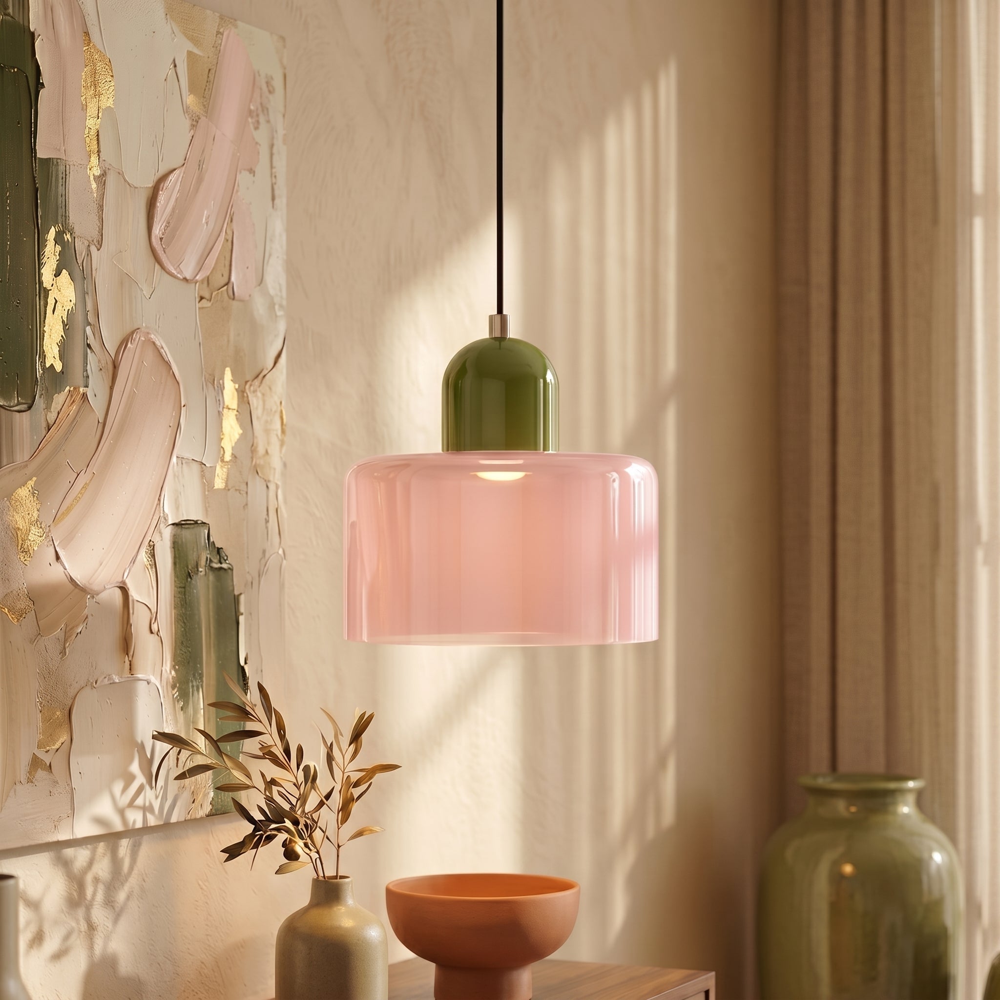 Bauhaus Pendant Light with Modern Cylindrical Shade Design - Pendant Light - Pink - Seravelle Home