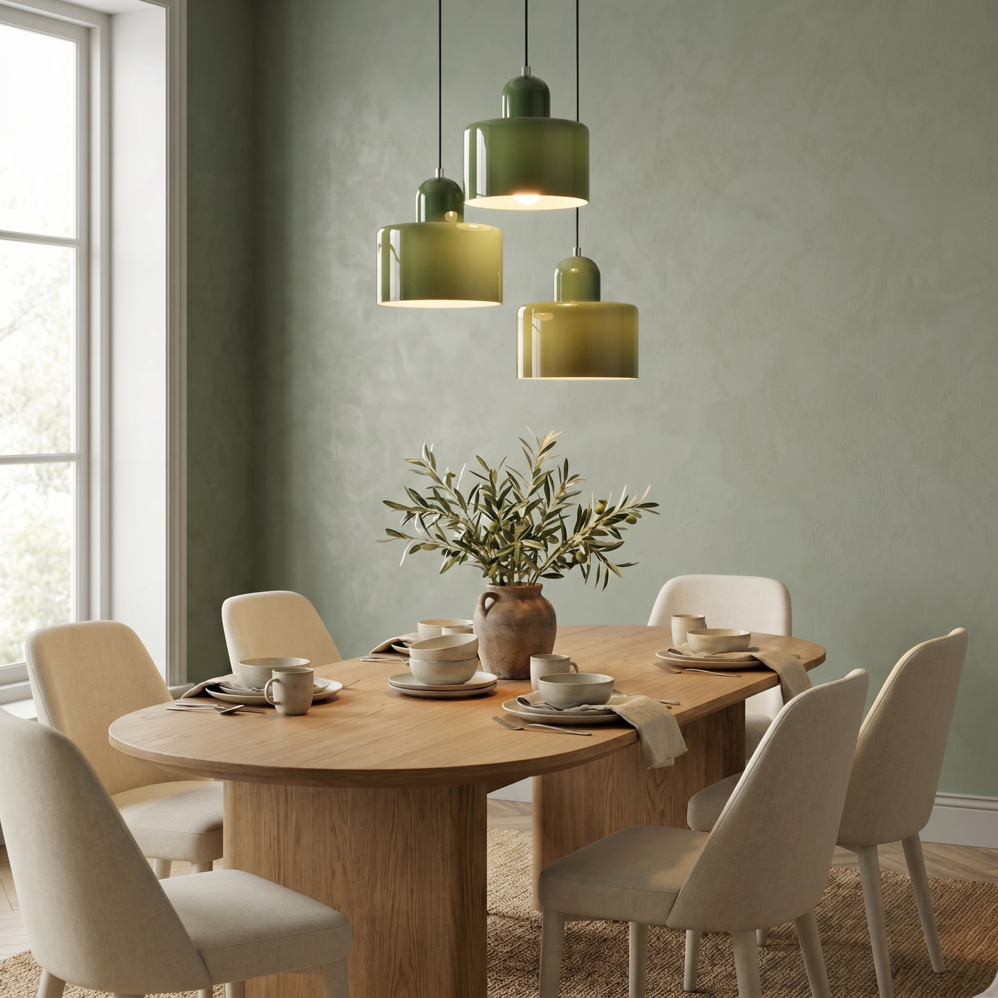 Bauhaus Pendant Light with Modern Cylindrical Shade Design - Pendant Light - Light Green - Seravelle Home