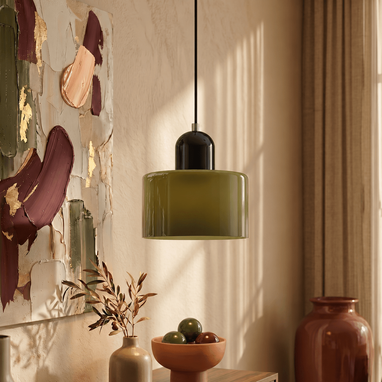 Bauhaus Pendant Light with Modern Cylindrical Shade Design - Pendant Light - Light Green - Seravelle Home