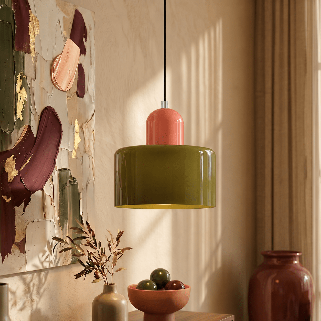 Bauhaus Pendant Light with Modern Cylindrical Shade Design - Pendant Light - Light Green - Seravelle Home