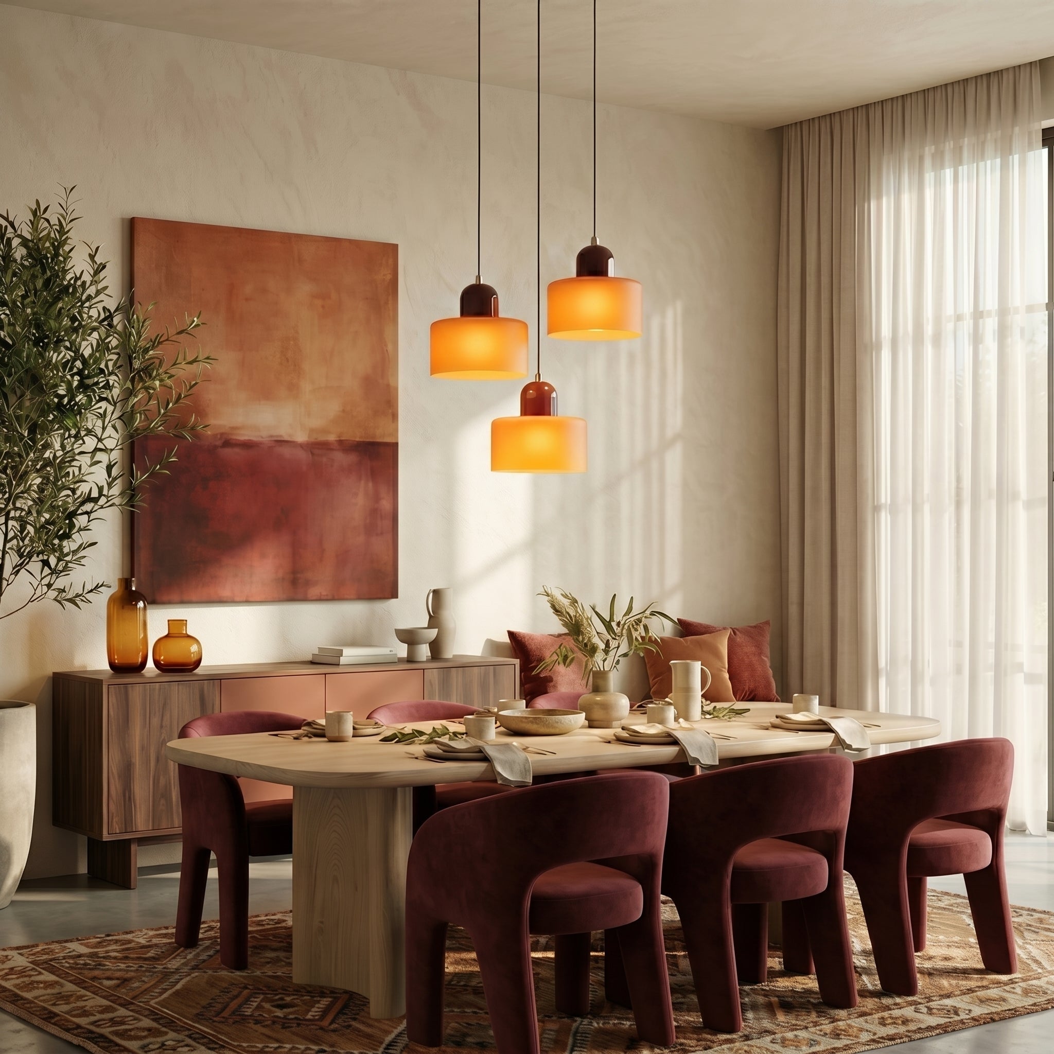 Bauhaus Pendant Light with Modern Cylindrical Shade Design - Pendant Light - Orange - Seravelle Home