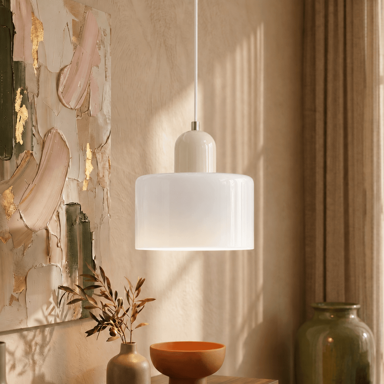 Bauhaus Pendant Light with Modern Cylindrical Shade Design - Pendant Light - White - Seravelle Home