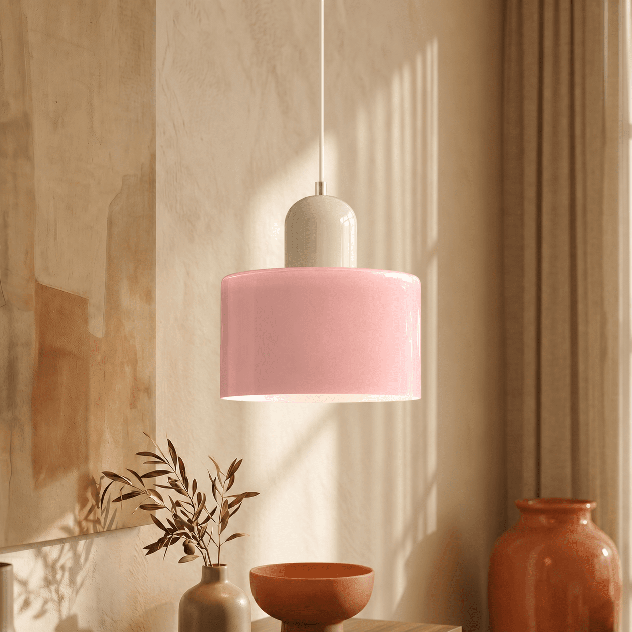 Bauhaus Pendant Light with Modern Cylindrical Shade Design - Pendant Light - Pink - Seravelle Home