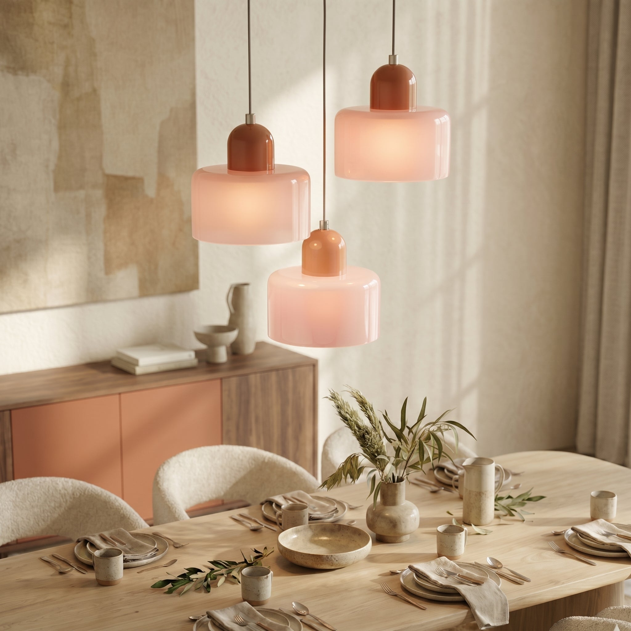 Bauhaus Pendant Light with Modern Cylindrical Shade Design - Pendant Light - Pink - Seravelle Home