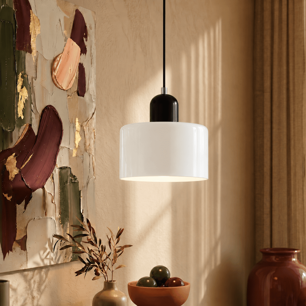 Bauhaus Pendant Light with Modern Cylindrical Shade Design - Pendant Light - White - Seravelle Home