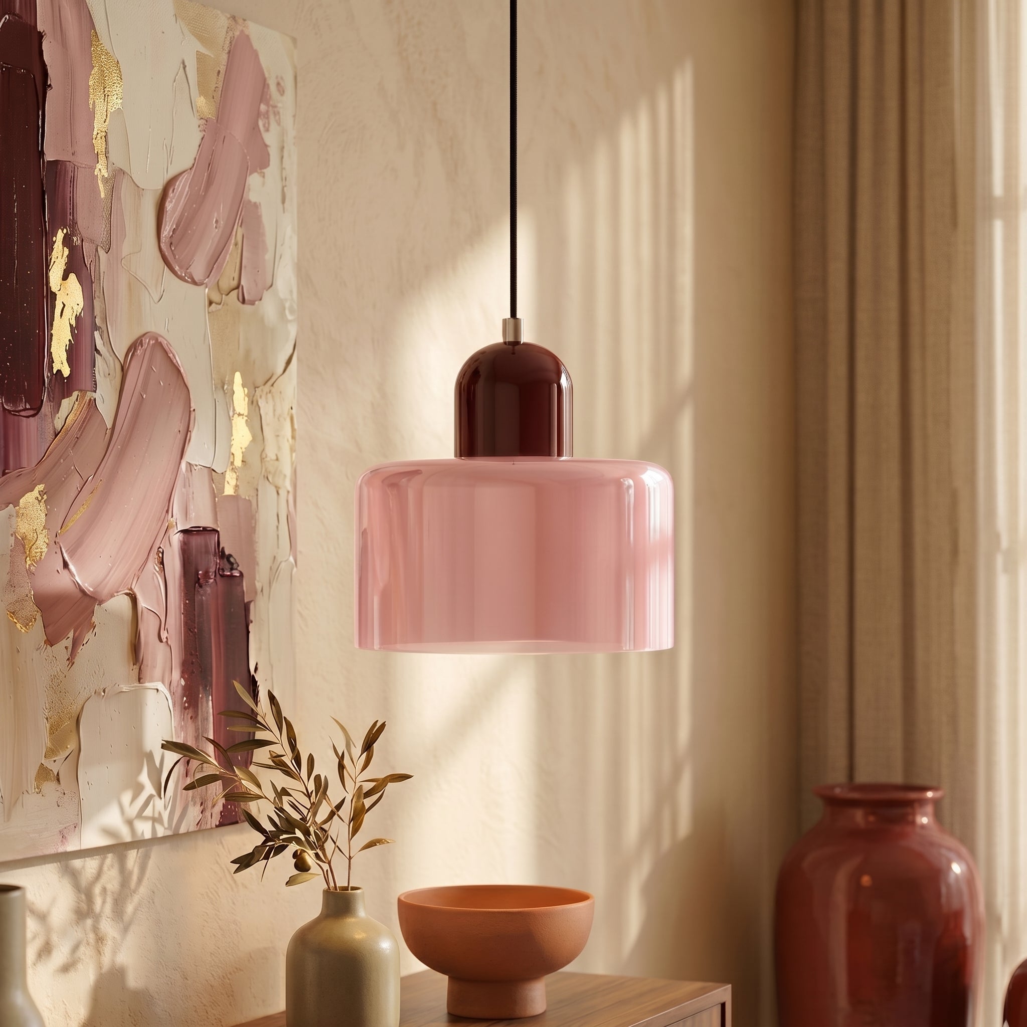 Bauhaus Pendant Light with Modern Cylindrical Shade Design - Pendant Light - Pink - Seravelle Home