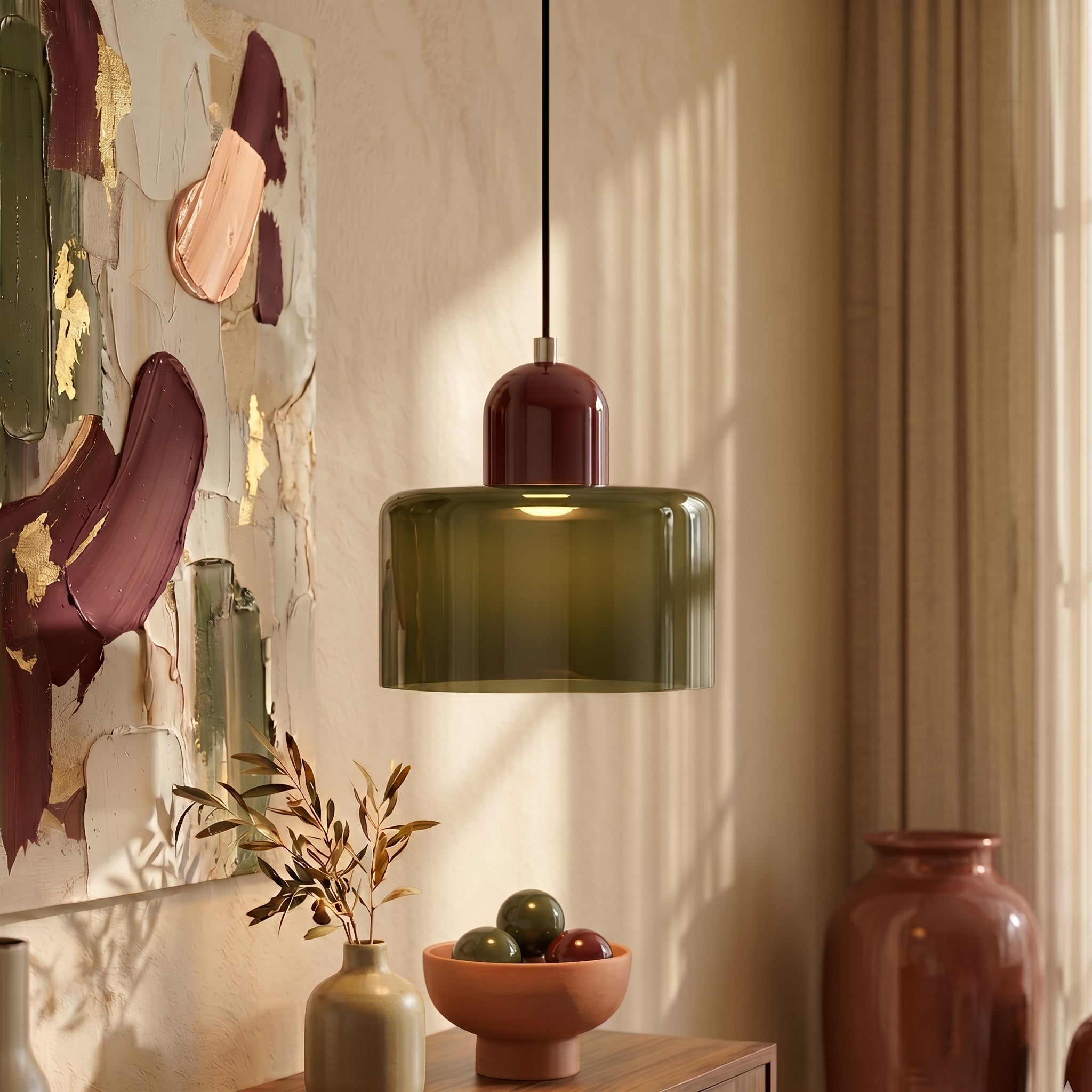 Bauhaus Pendant Light with Modern Cylindrical Shade Design - Pendant Light - Light Green - Seravelle Home