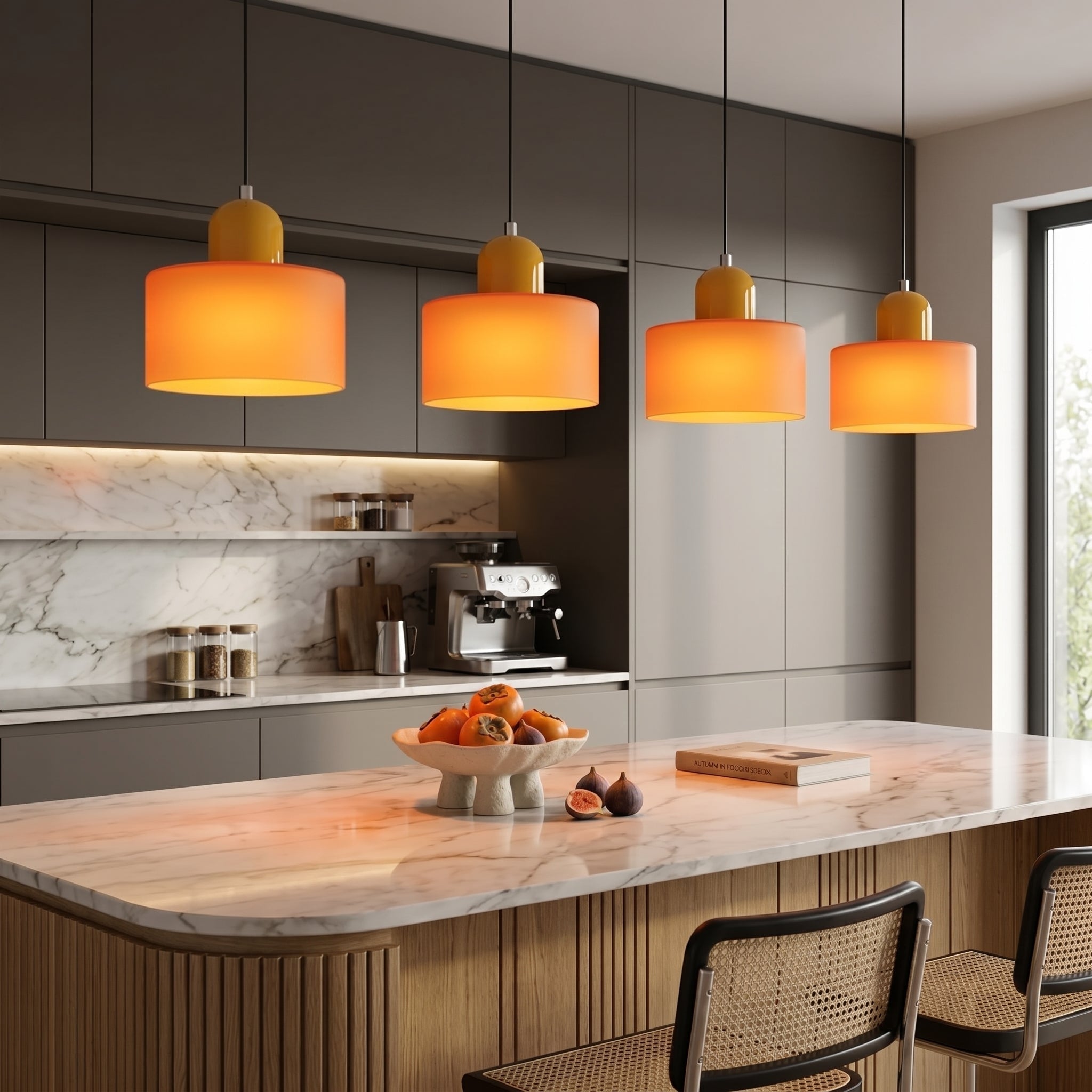 Bauhaus Pendant Light with Modern Cylindrical Shade Design - Pendant Light - Orange - Seravelle Home