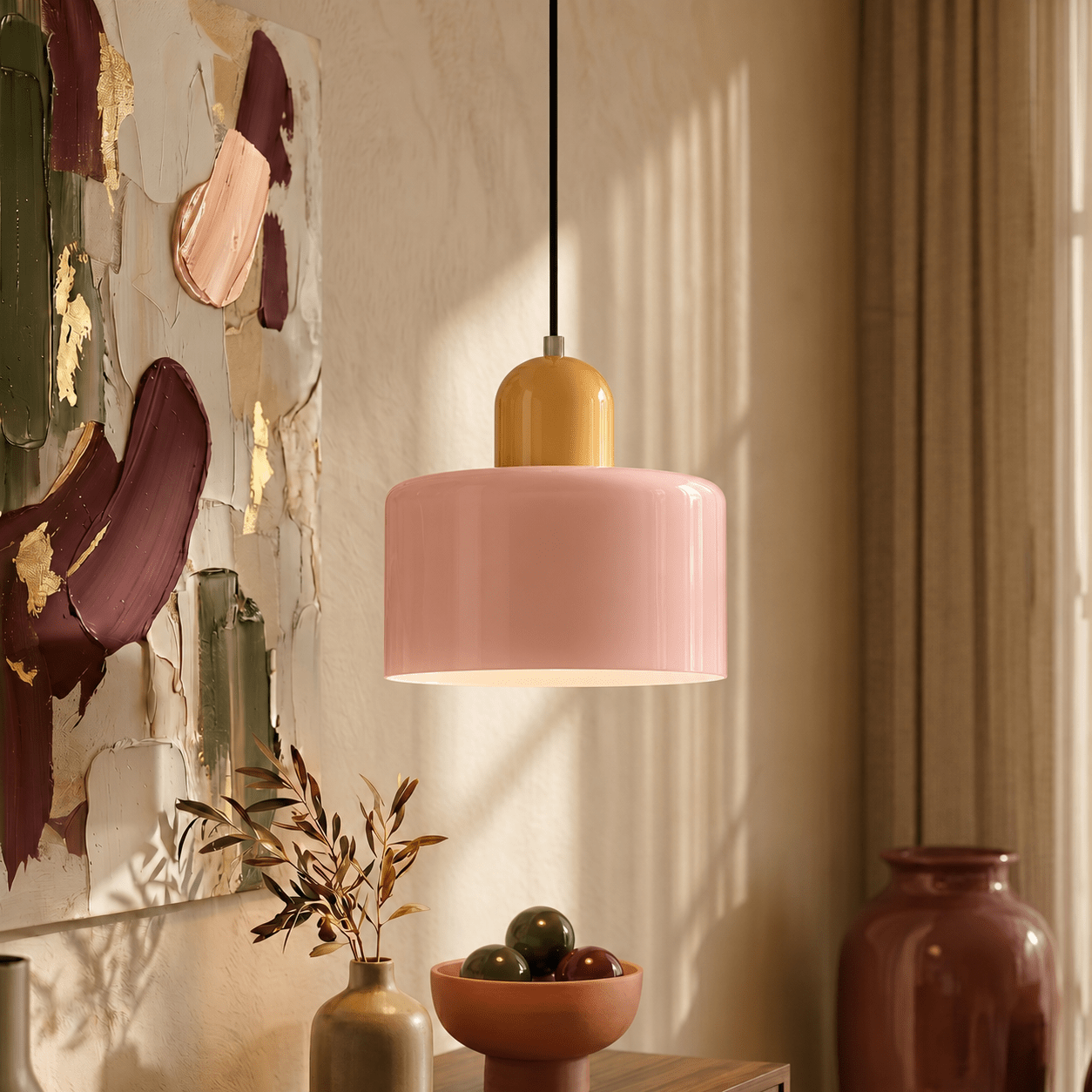 Bauhaus Pendant Light with Modern Cylindrical Shade Design - Pendant Light - Pink - Seravelle Home