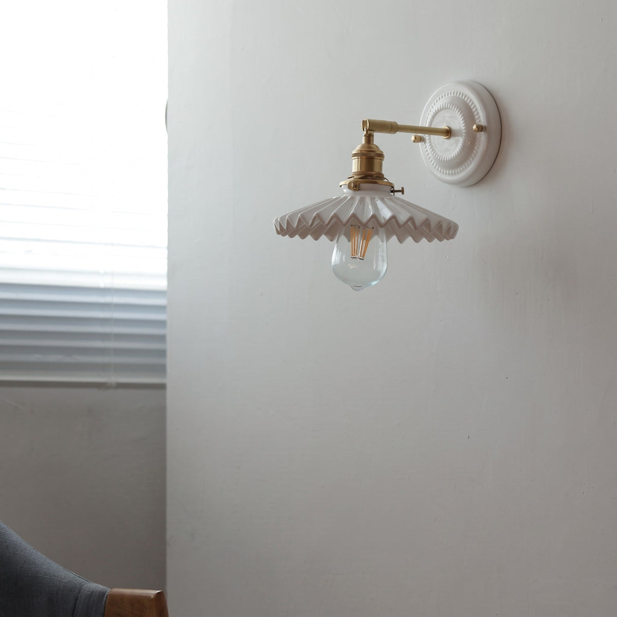 Ceramic Ribbed Wall Lights with Brass Swing Arm - Wall Light Fixtures - Column - Seravelle Home