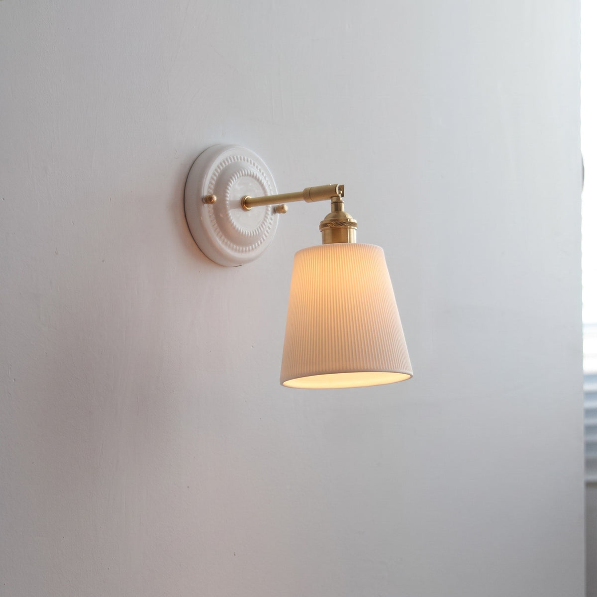 Ceramic Ribbed Wall Lights with Brass Swing Arm - Wall Light Fixtures - Capsule - Seravelle Home