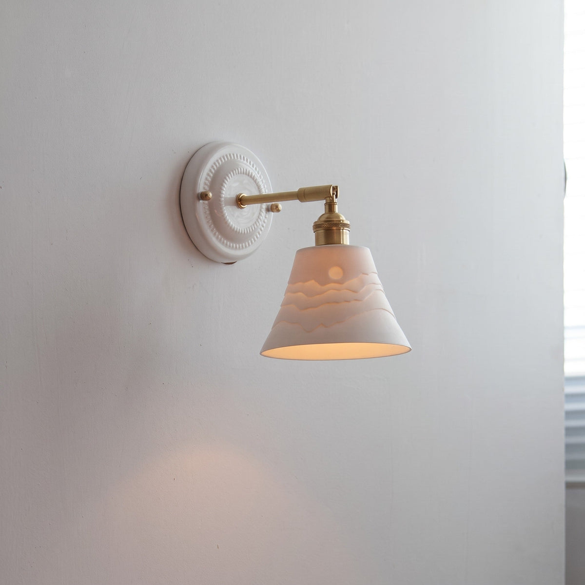 Ceramic Ribbed Wall Lights with Brass Swing Arm - Wall Light Fixtures - Pumpkin - Seravelle Home