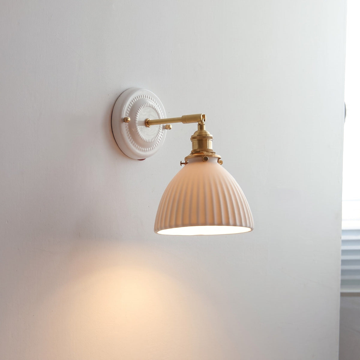 Ceramic Ribbed Wall Lights with Brass Swing Arm - Wall Light Fixtures - Scallop - Seravelle Home