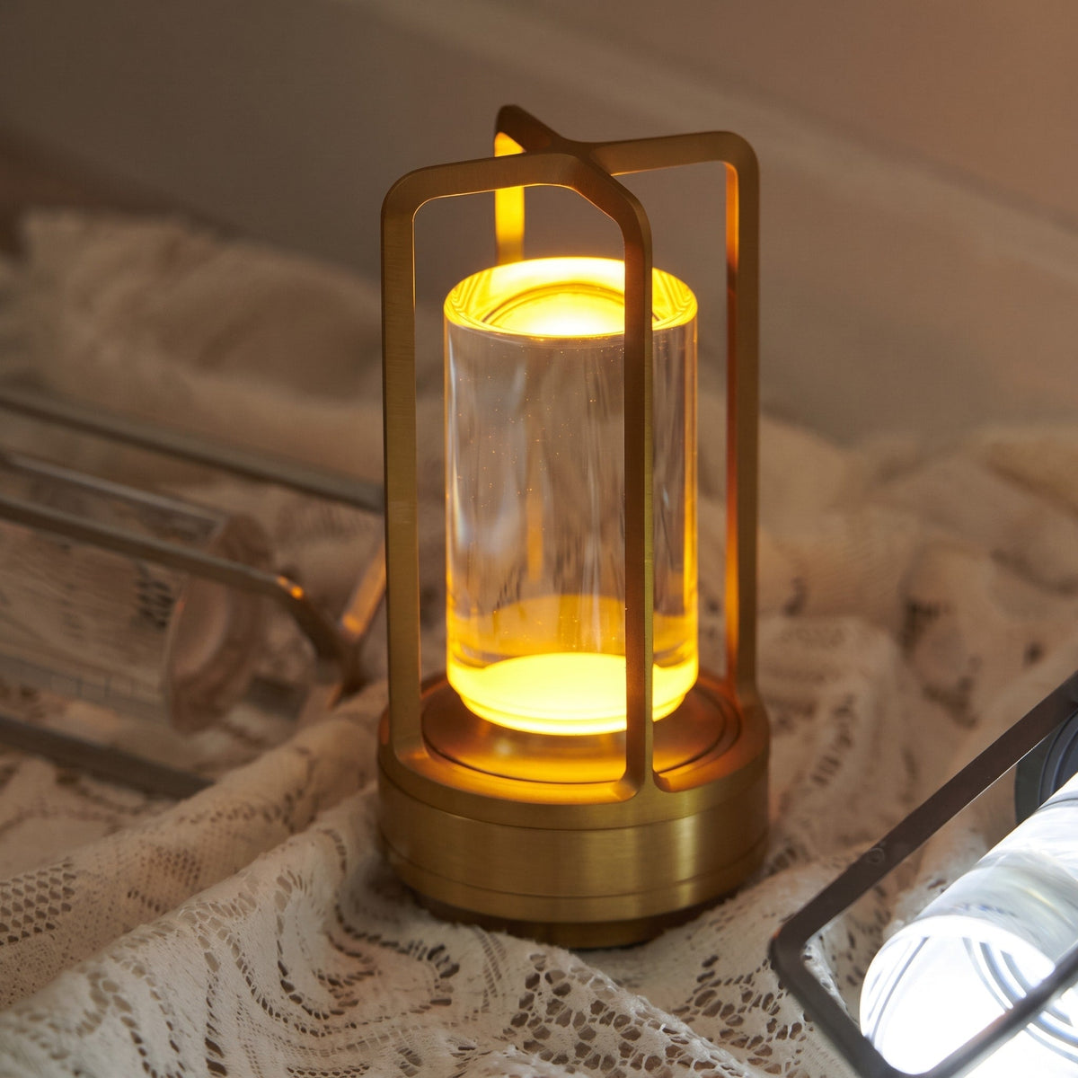 Cordless Cage Table Lamp with Touch Control - Table Lamps - Gold - Seravelle Home