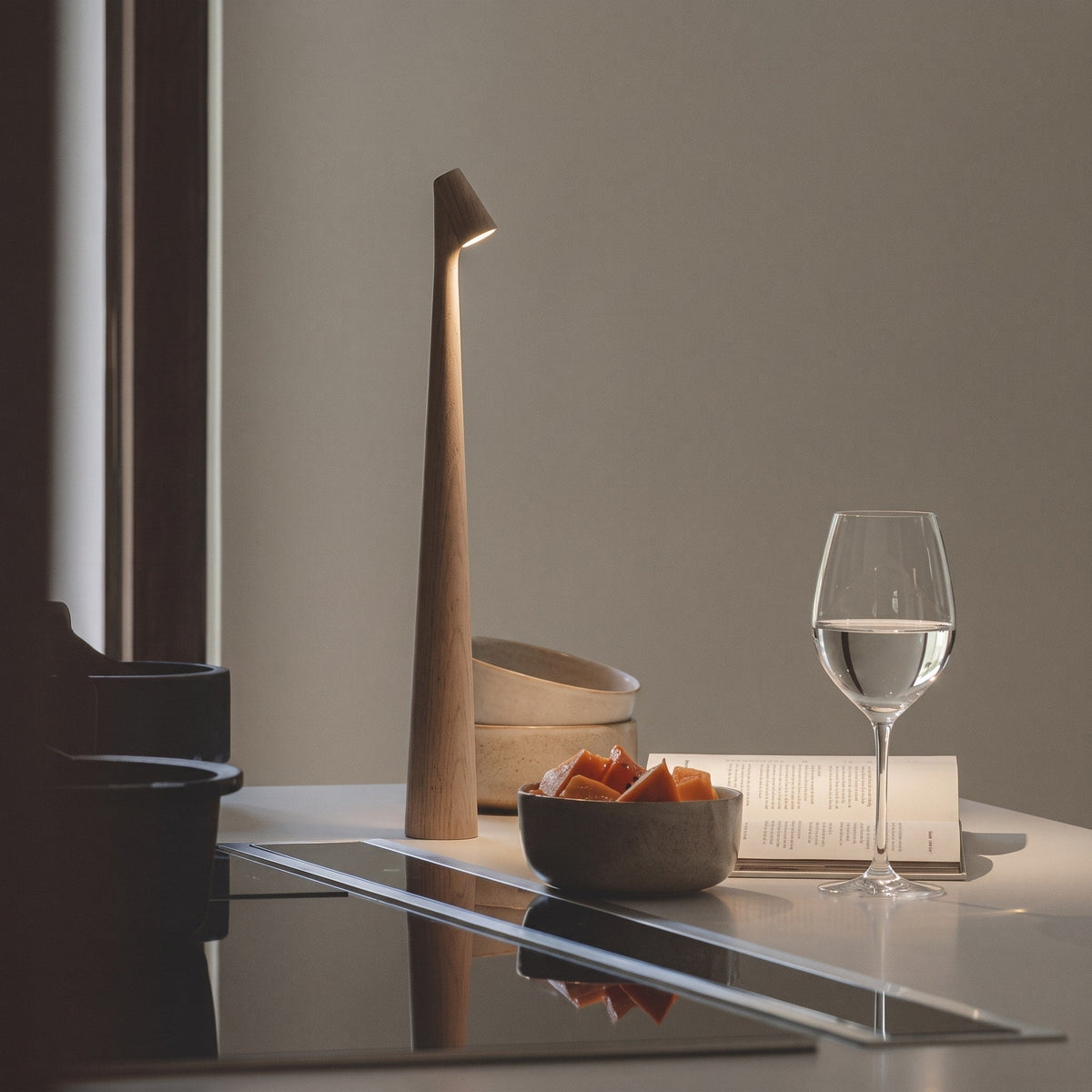 Cordless Touch Table Lamp with Sculptural Nordic Design - Table Lamps - Brown - Seravelle Home