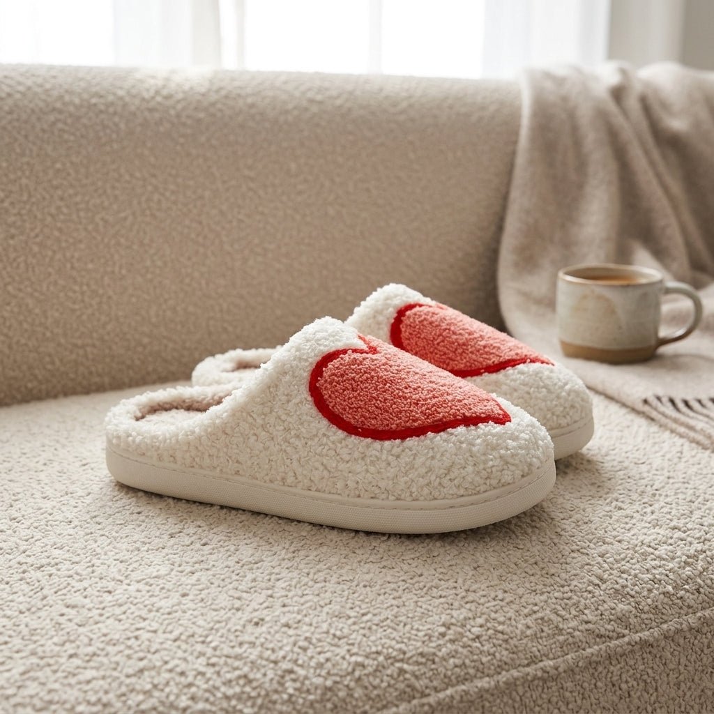 Cozy Slip-On Fluffy House Slippers with Heart Pattern - Slippers - Big Heart - Seravelle Home