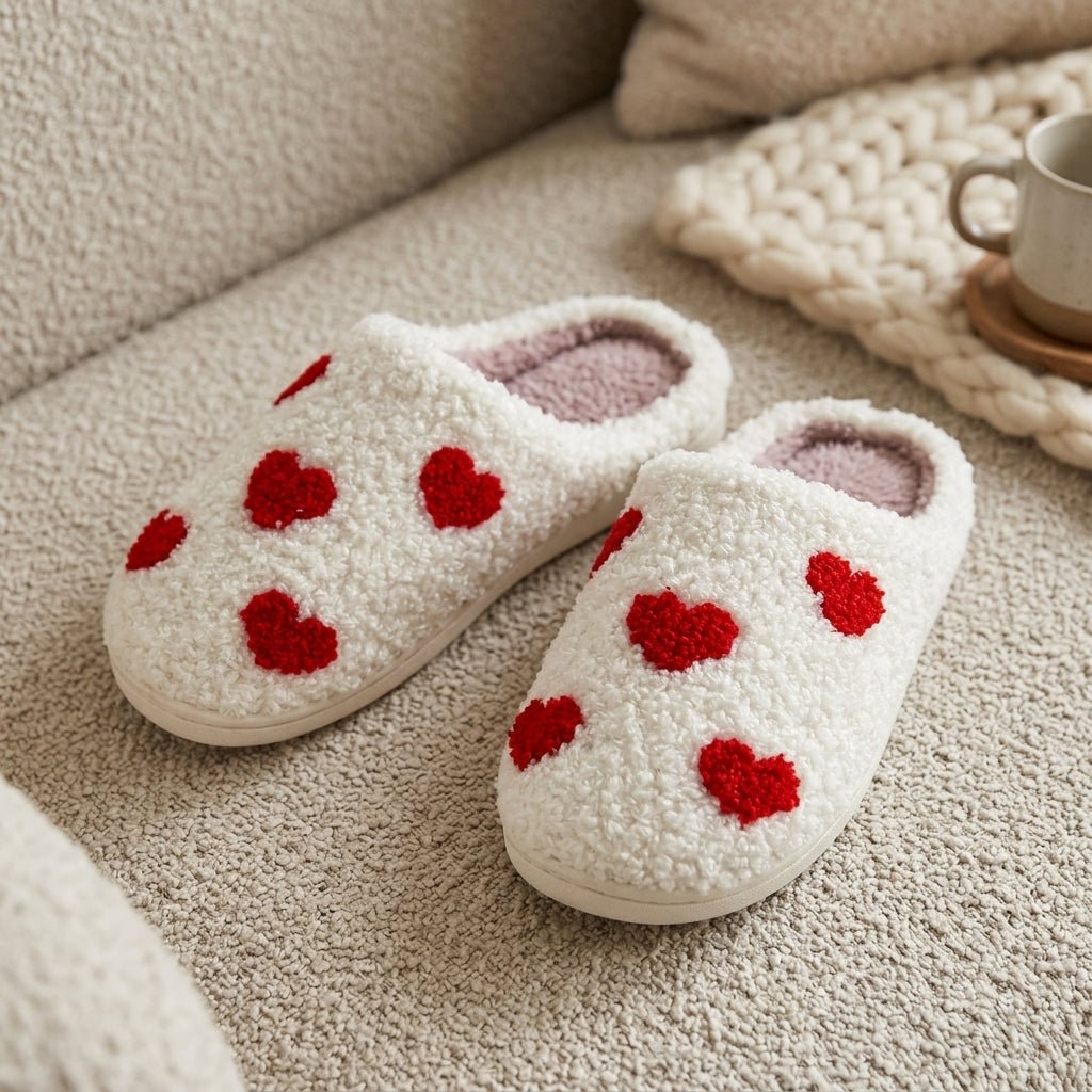 Cozy Slip-On Fluffy House Slippers with Heart Pattern - Slippers - Small Heart - Seravelle Home
