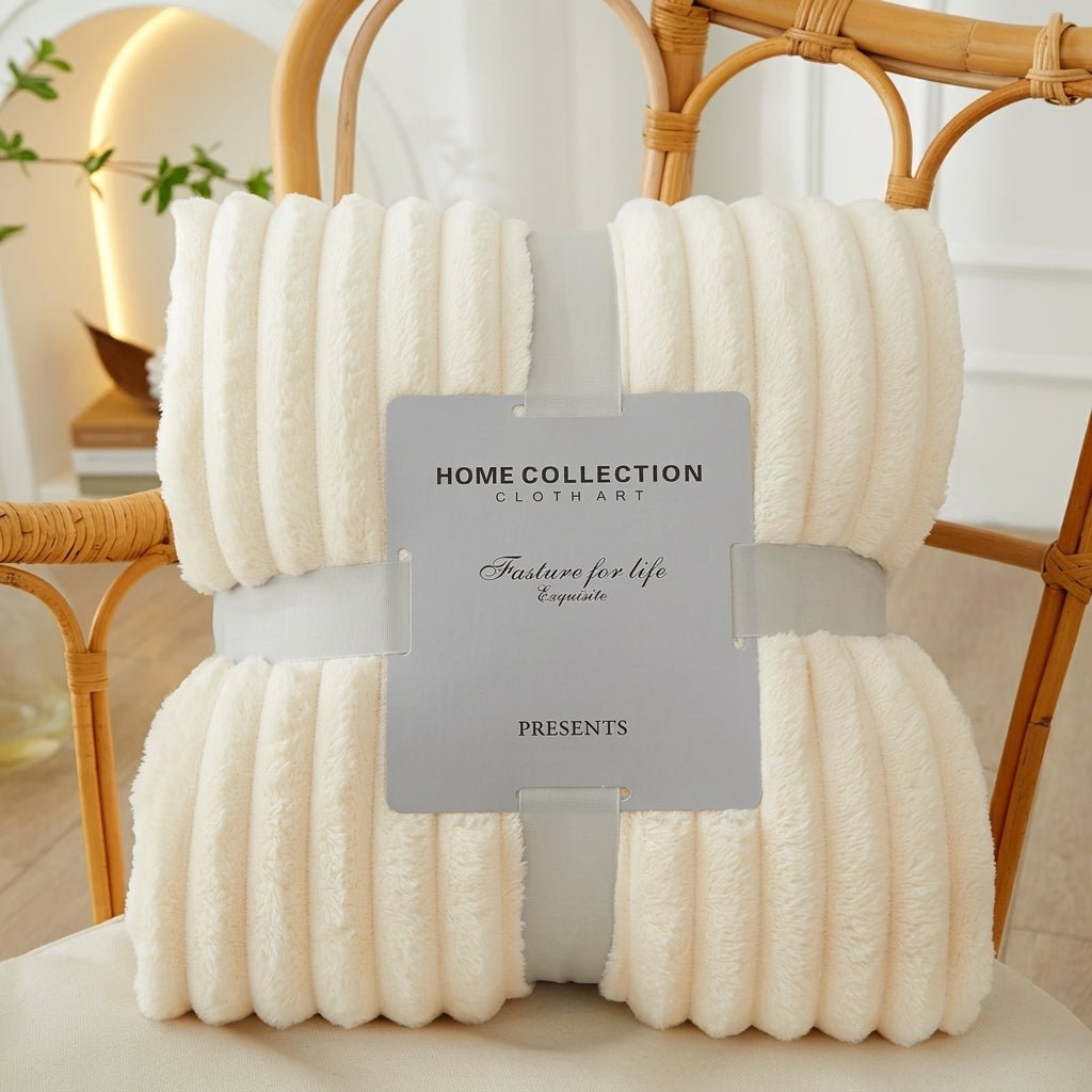 Cozy Soft Striped Flannel Throw Blanket - Throw Blanket - Light Yellow - Seravelle Home