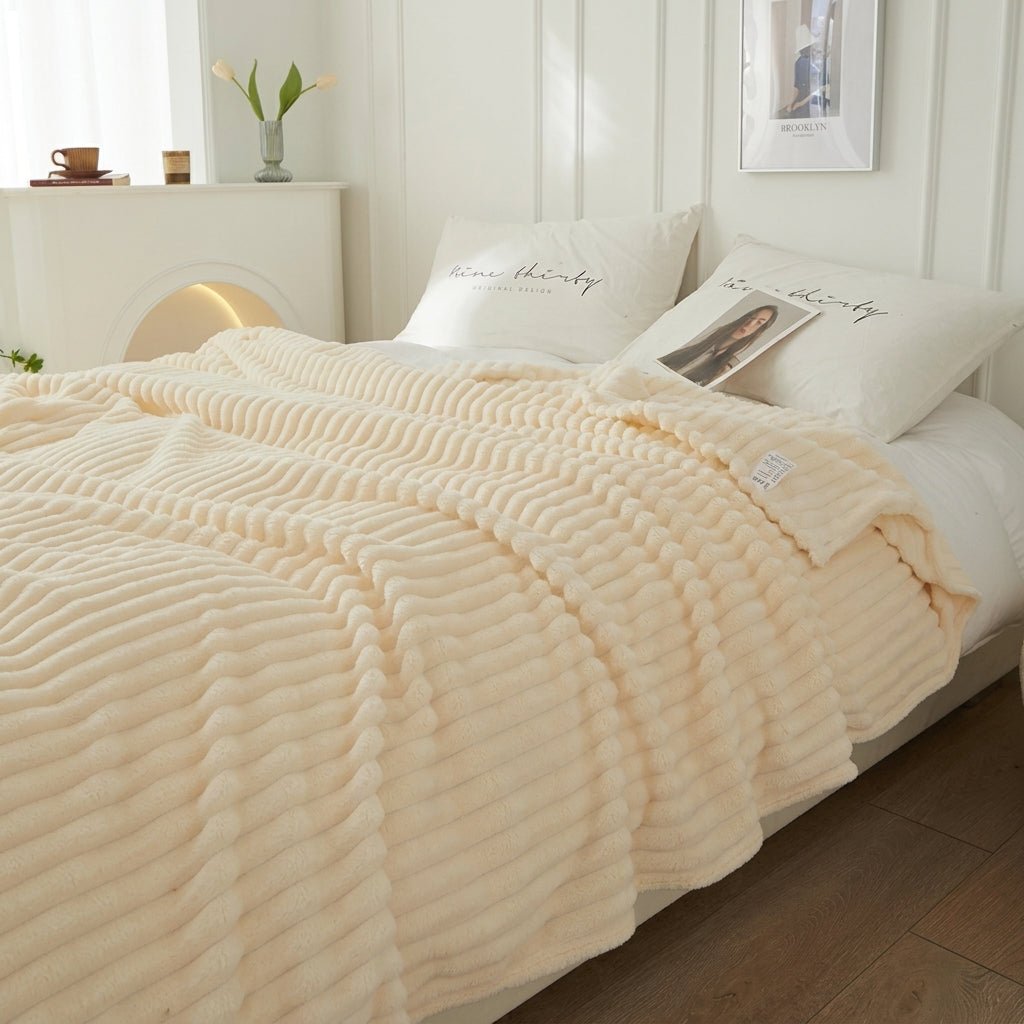 Cozy Soft Striped Flannel Throw Blanket - Throw Blanket - Light Yellow - Seravelle Home