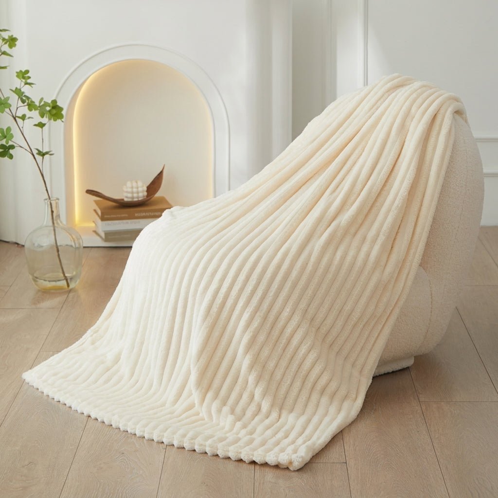 Cozy Soft Striped Flannel Throw Blanket - Throw Blanket - Light Yellow - Seravelle Home